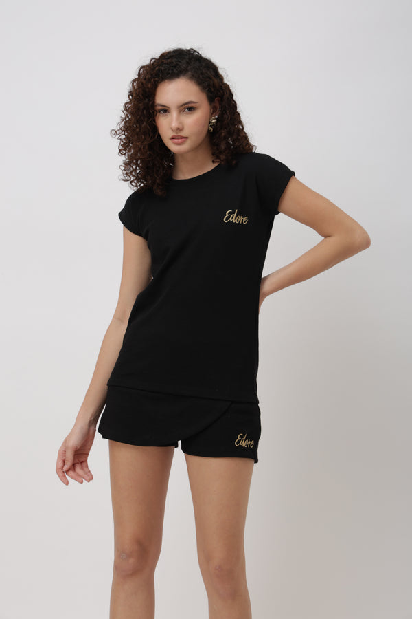 Rinor Black Ribbed Co-ord Set