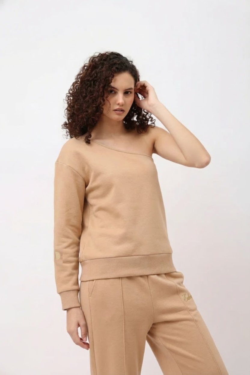 Elior Beige One-Shoulder Sweatshirt