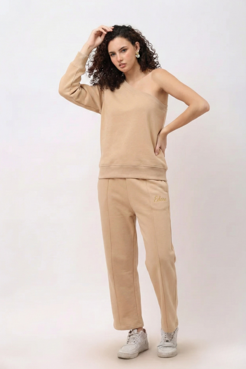 Elior Beige One-Shoulder Sweatshirt