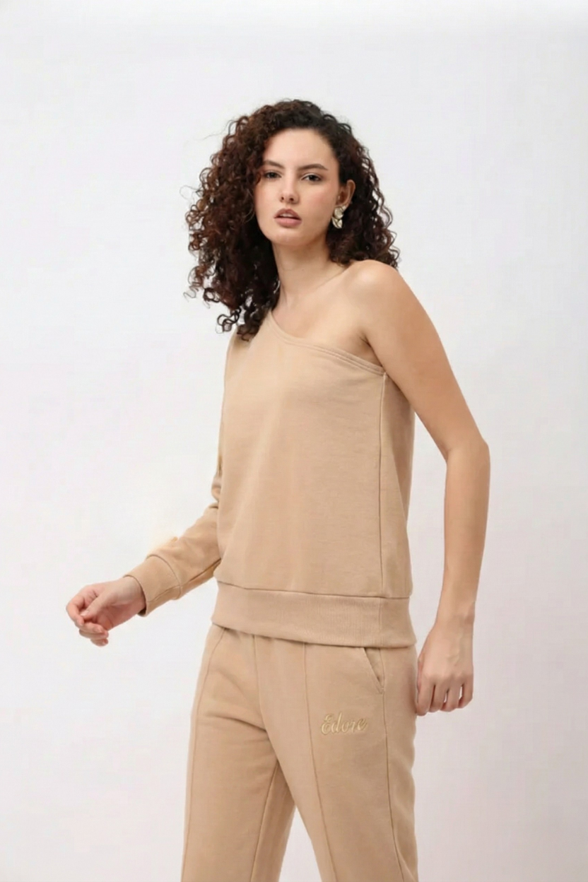 Elior Beige One-Shoulder Sweatshirt