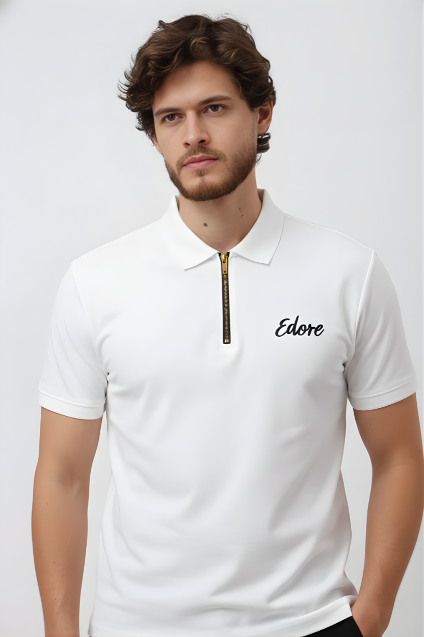 Berrin Men’s White Zip Polo T-Shirt