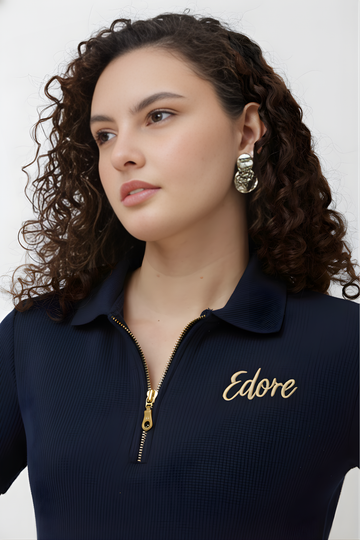 Calder Women’s Navy Blue Half Zip Polo T-Shirt