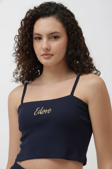 Lior Navy Blue Ribbed Cami Crop Top