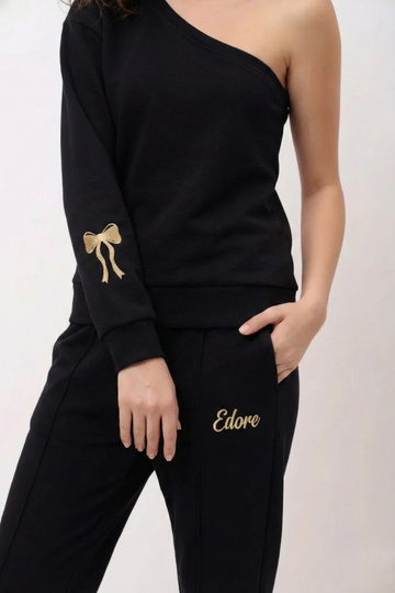 Elior Black One-Shoulder Sweatshirt
