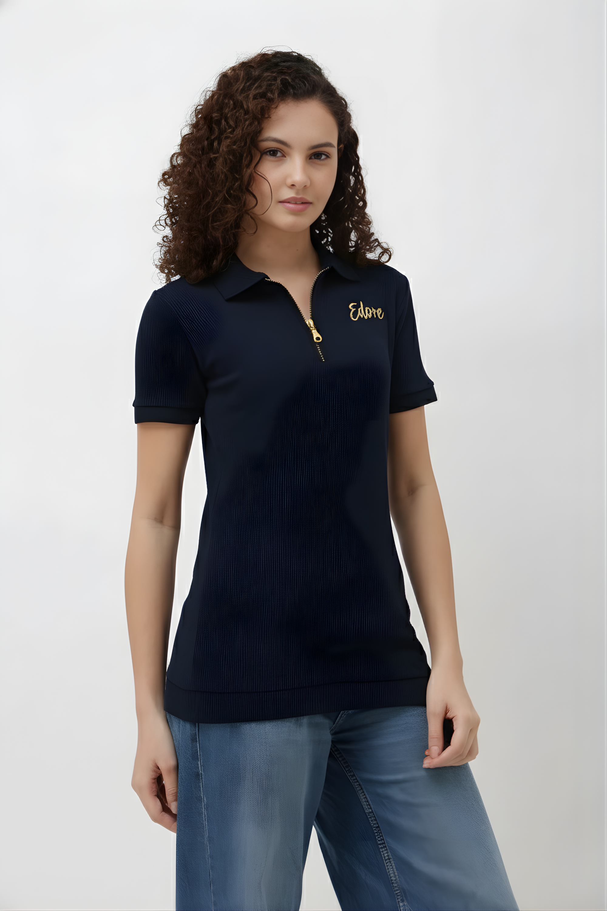 Calder Women’s Navy Blue Half Zip Polo T-Shirt