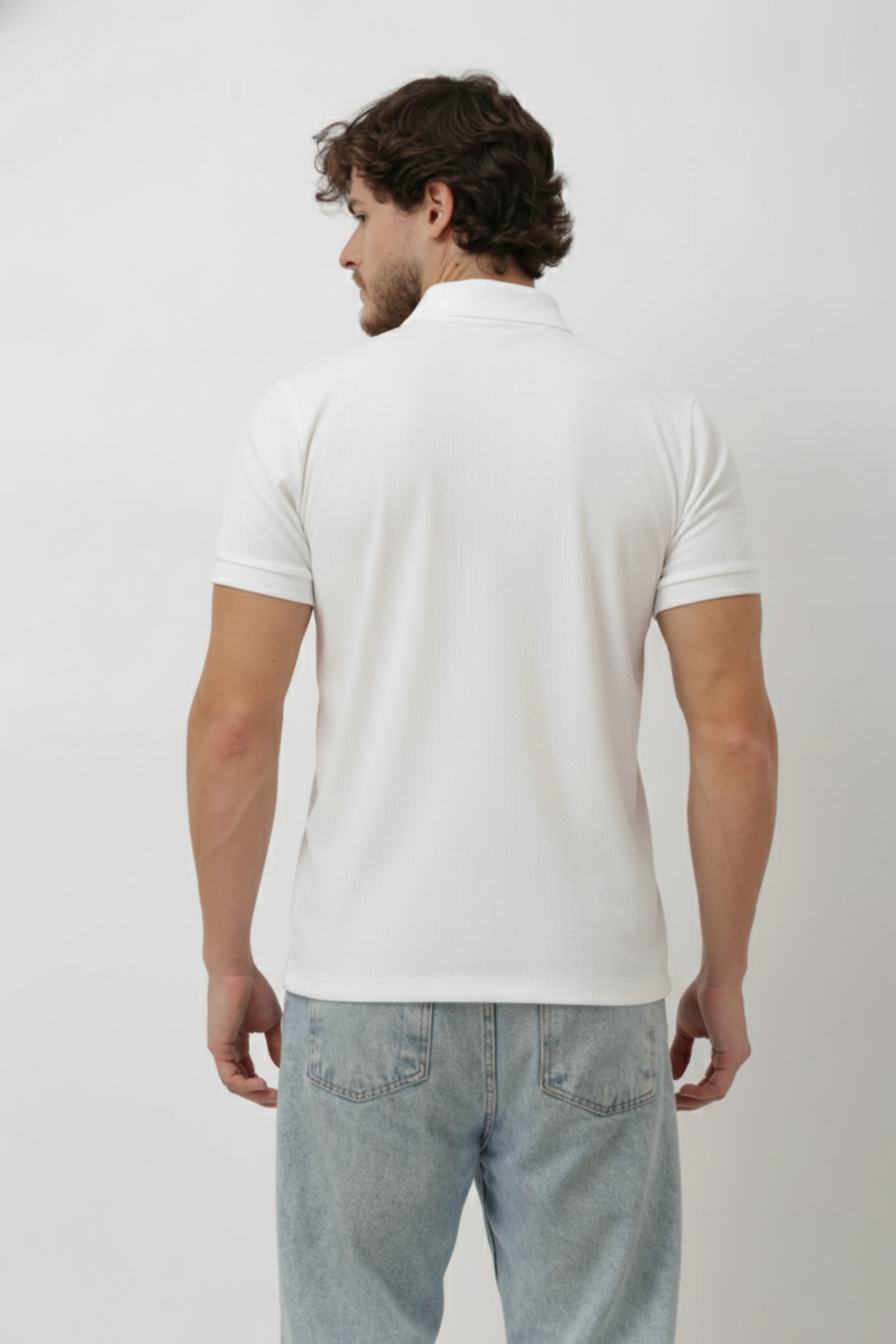 Iven Unisex White Button Polo T-Shirt