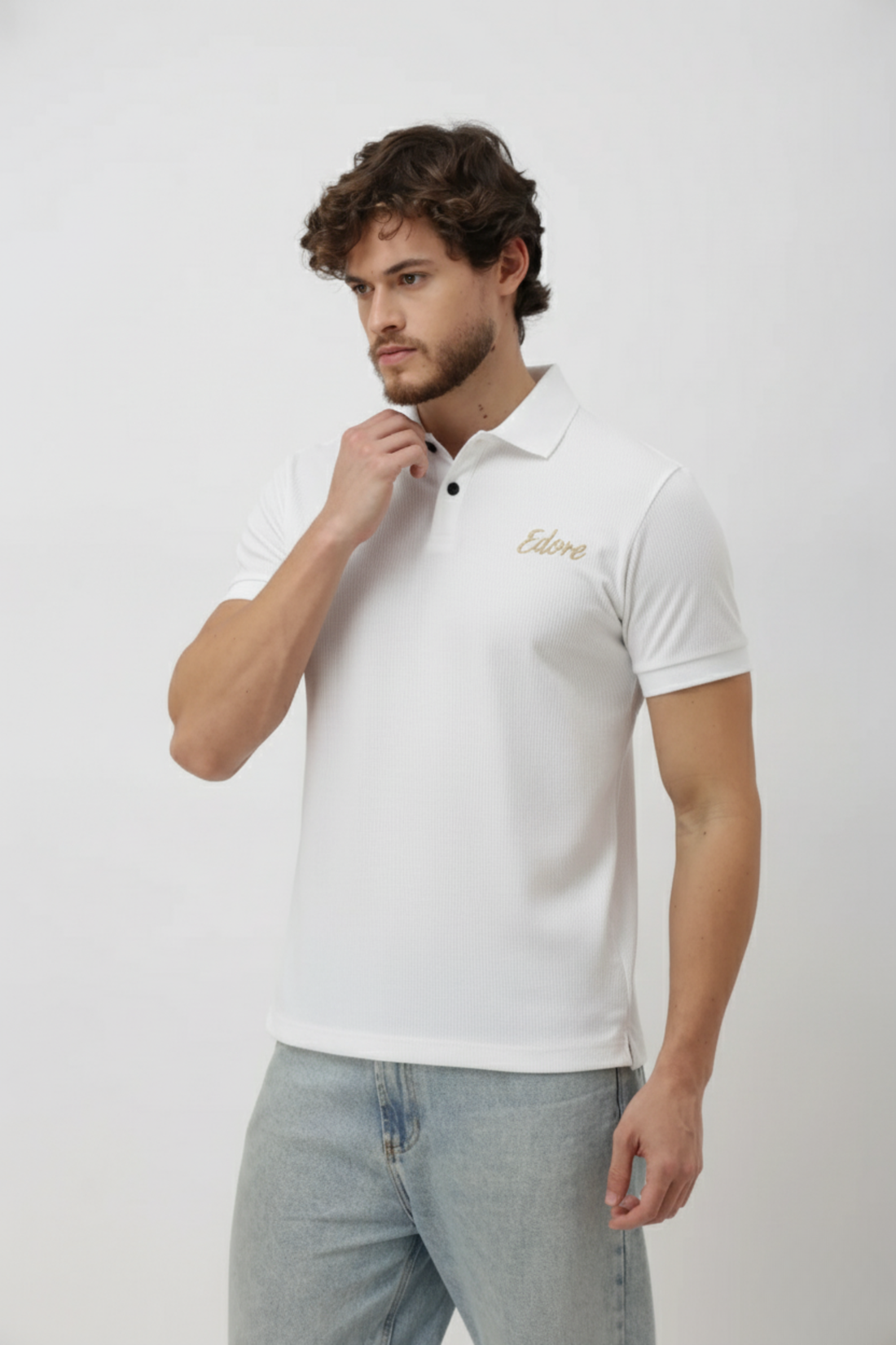 Iven Unisex White Button Polo T-Shirt