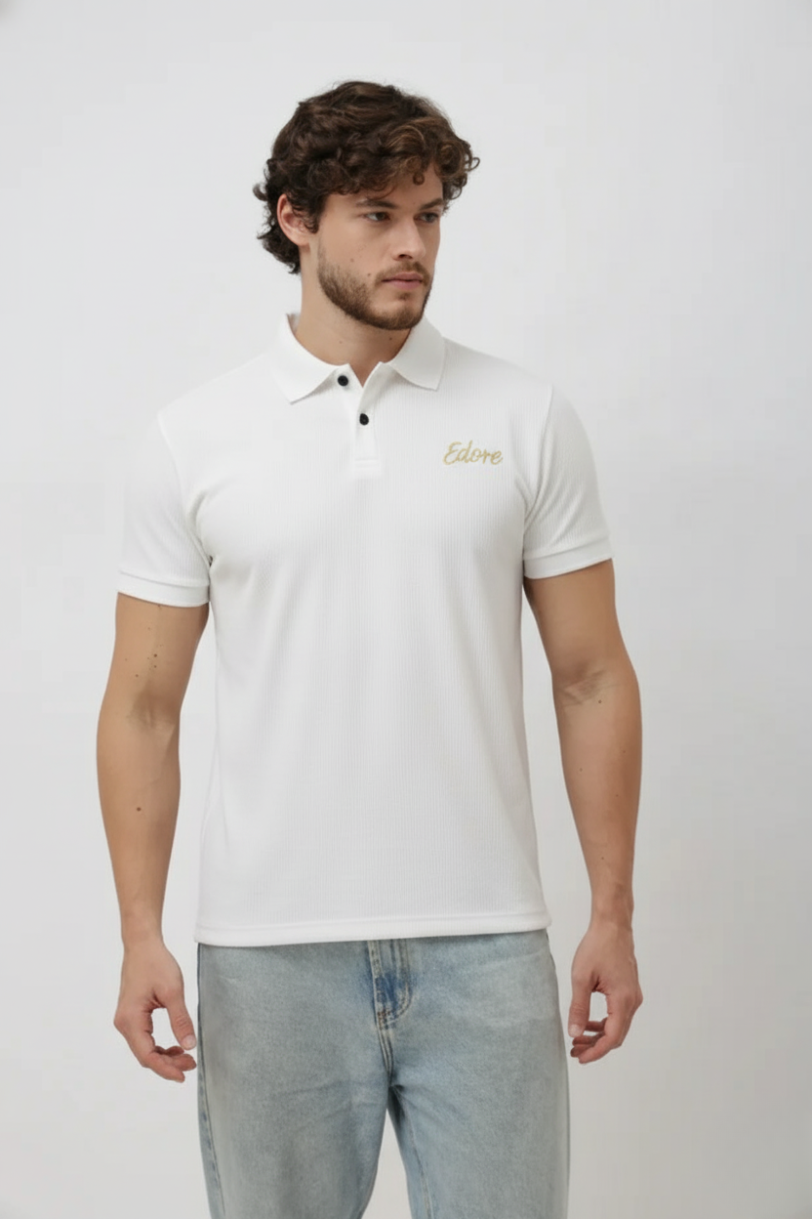 Iven Unisex White Button Polo T-Shirt