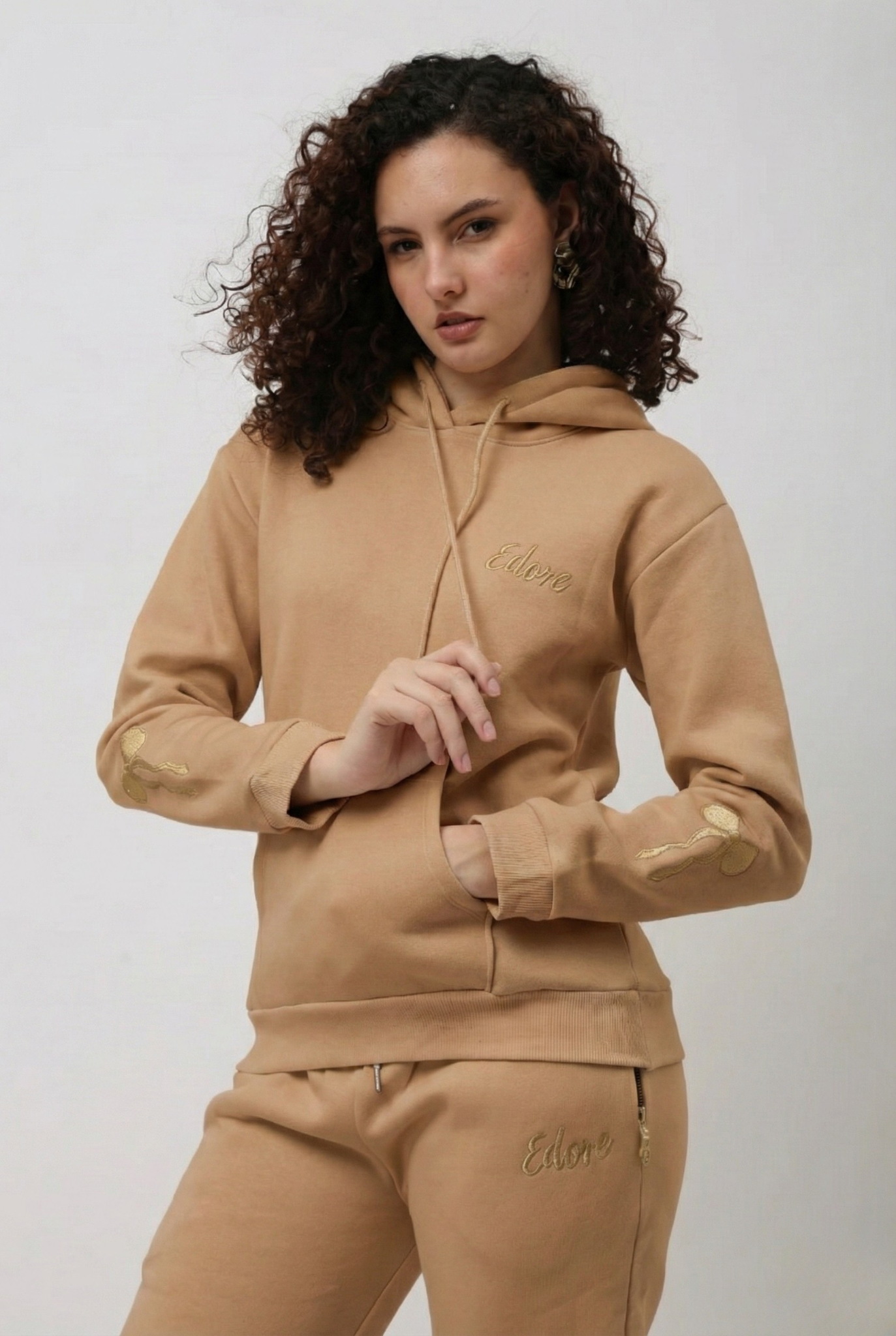 Rhea Beige Bow Hoodie