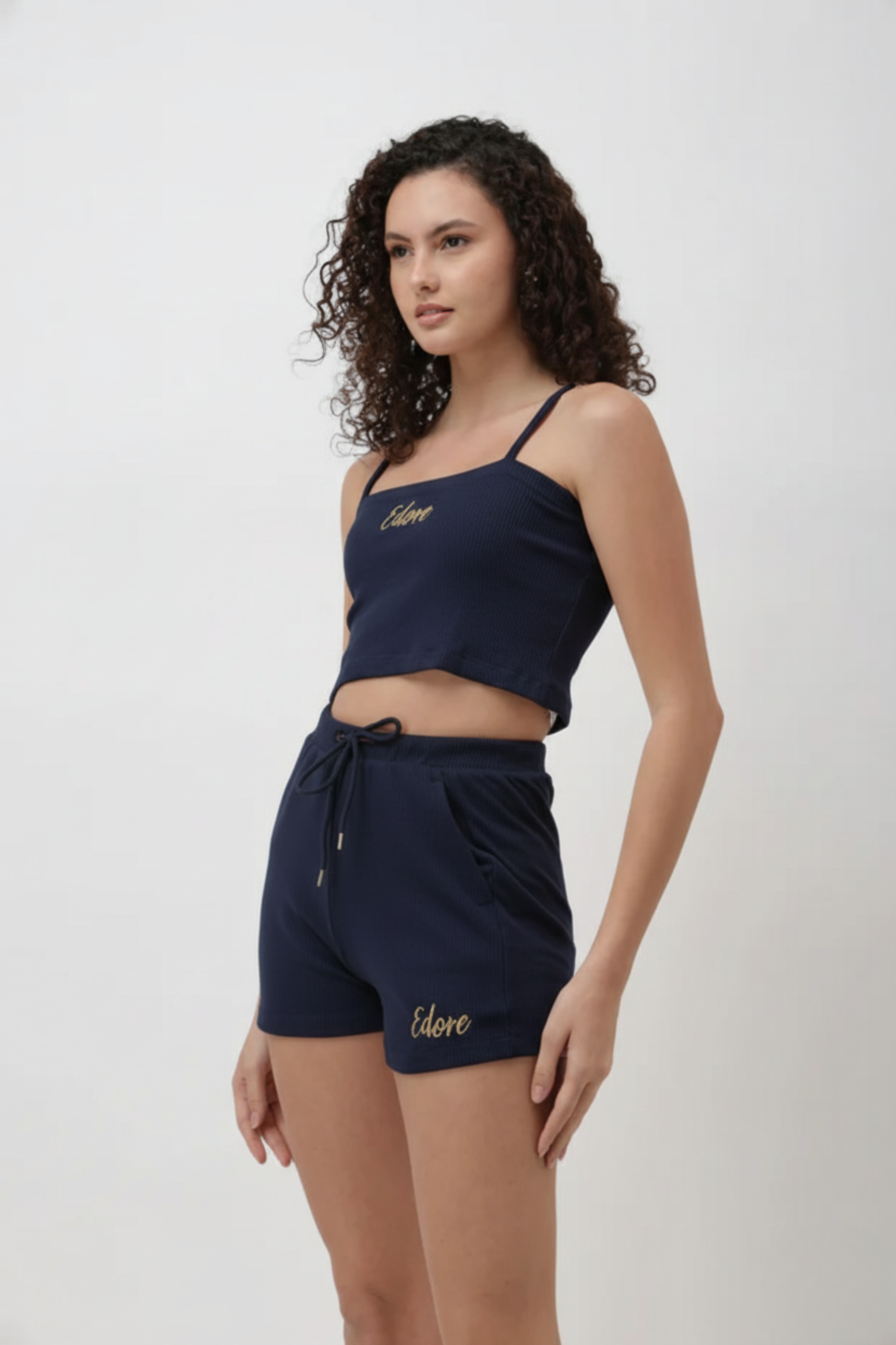 Lior Navy Blue Ribbed Cami Crop Top