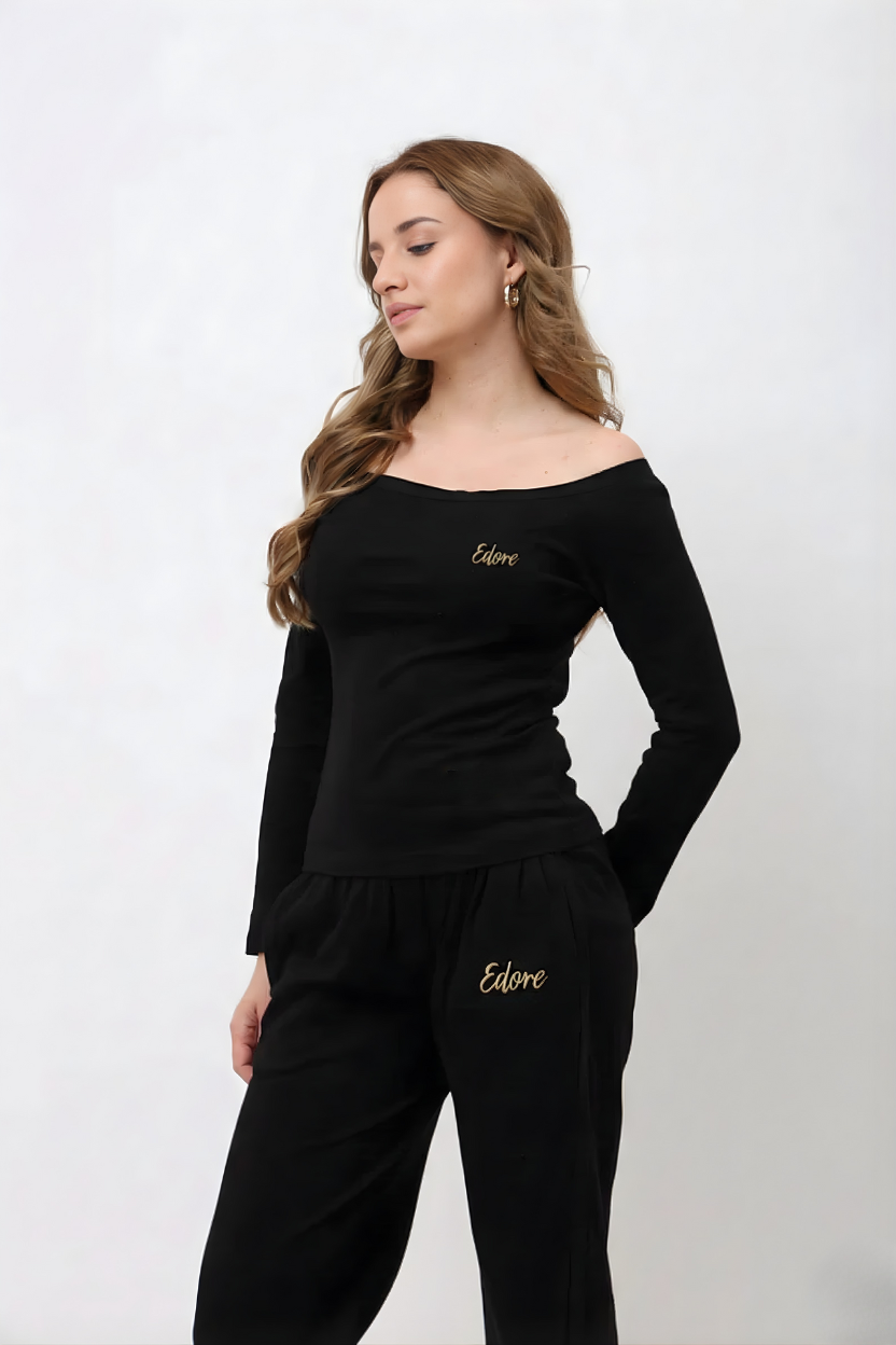 Inara Black Off Shoulder Full Sleeve Top