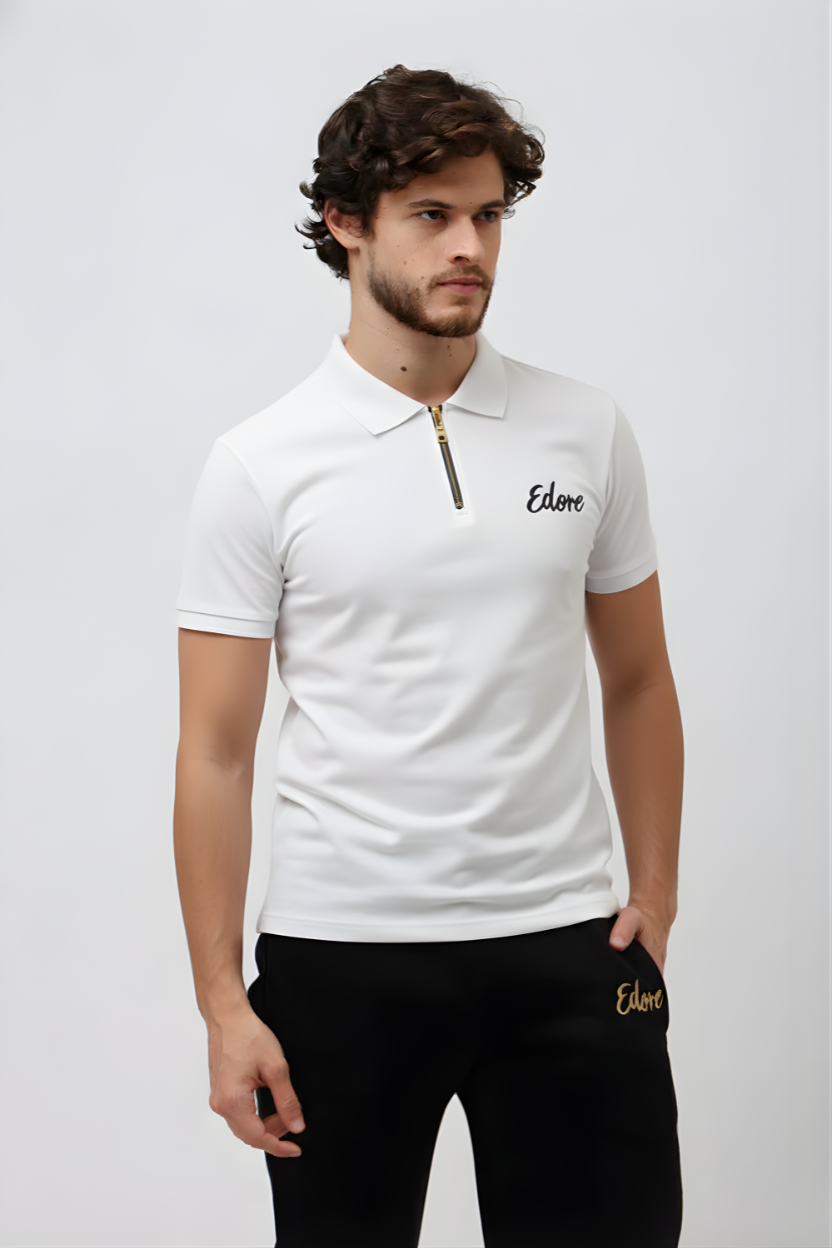Berrin Men’s White Zip Polo T-Shirt