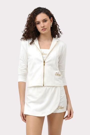 Kyne White Front Zip Crop Jacket (Without Pocket)