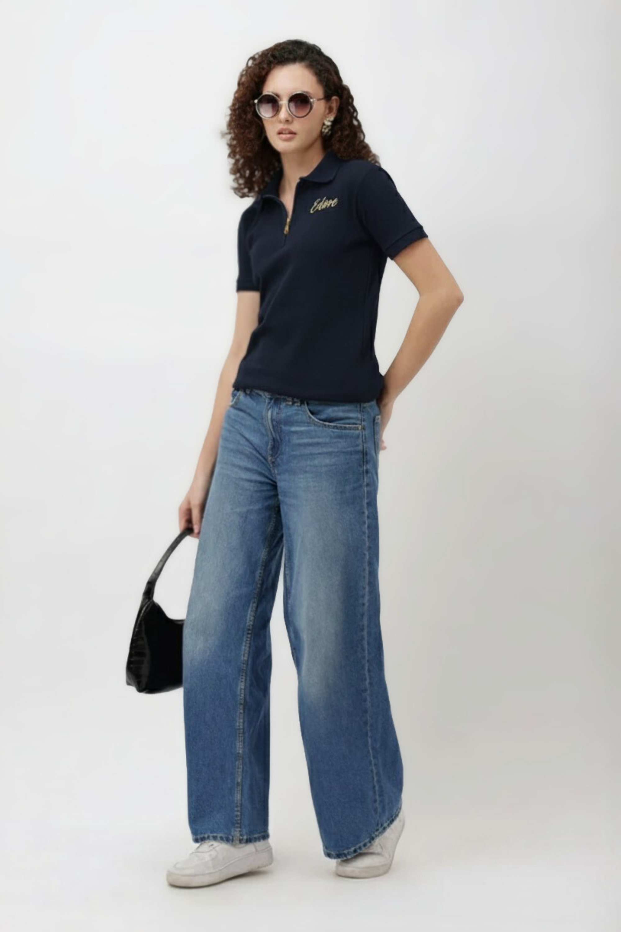 Calder Women’s Navy Blue Half Zip Polo T-Shirt