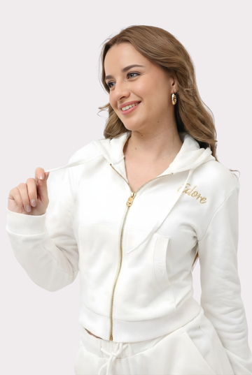 Caen White Front Zip Crop Jacket (With Pocket)