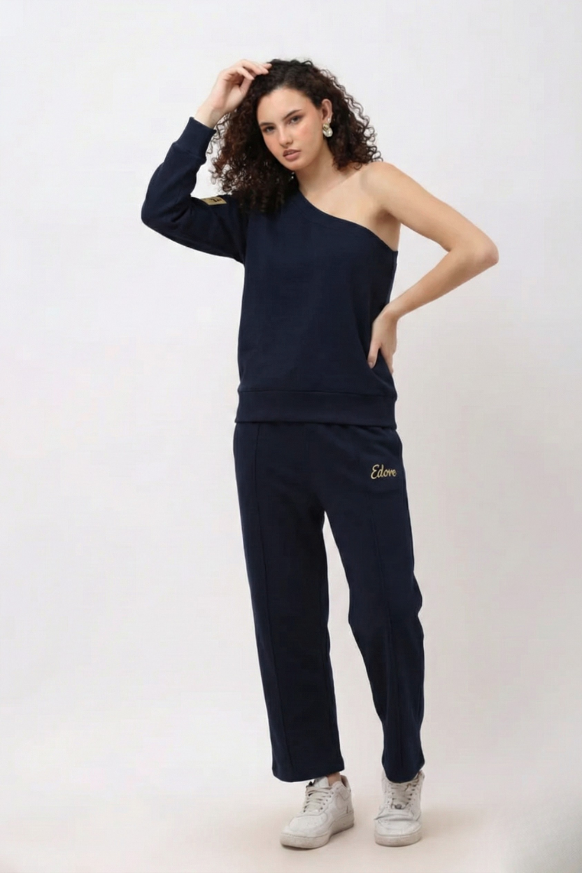 Elior Navy Blue One-Shoulder Sweatshirt
