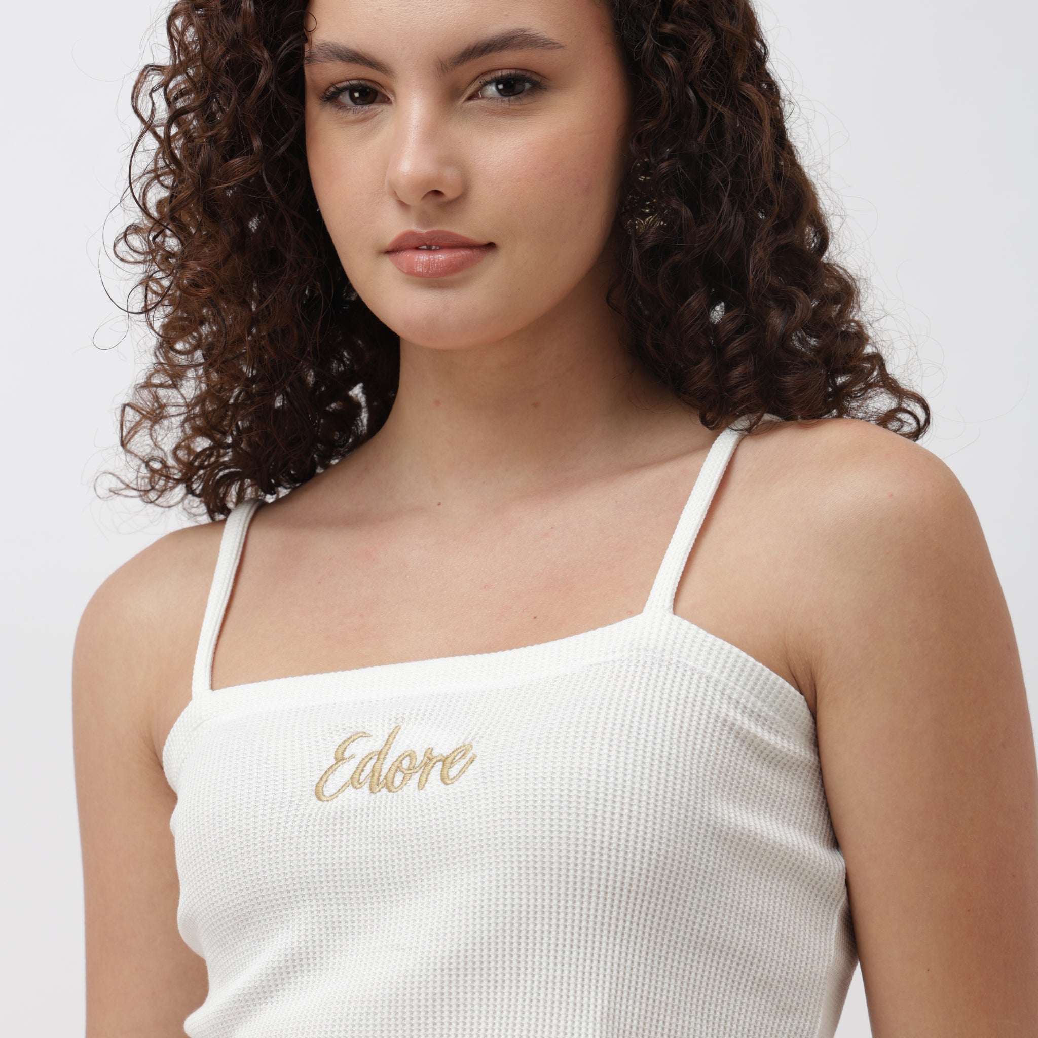 Lior White Ribbed Cami Crop Top