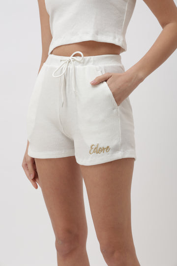 Noa White Ribbed Shorts