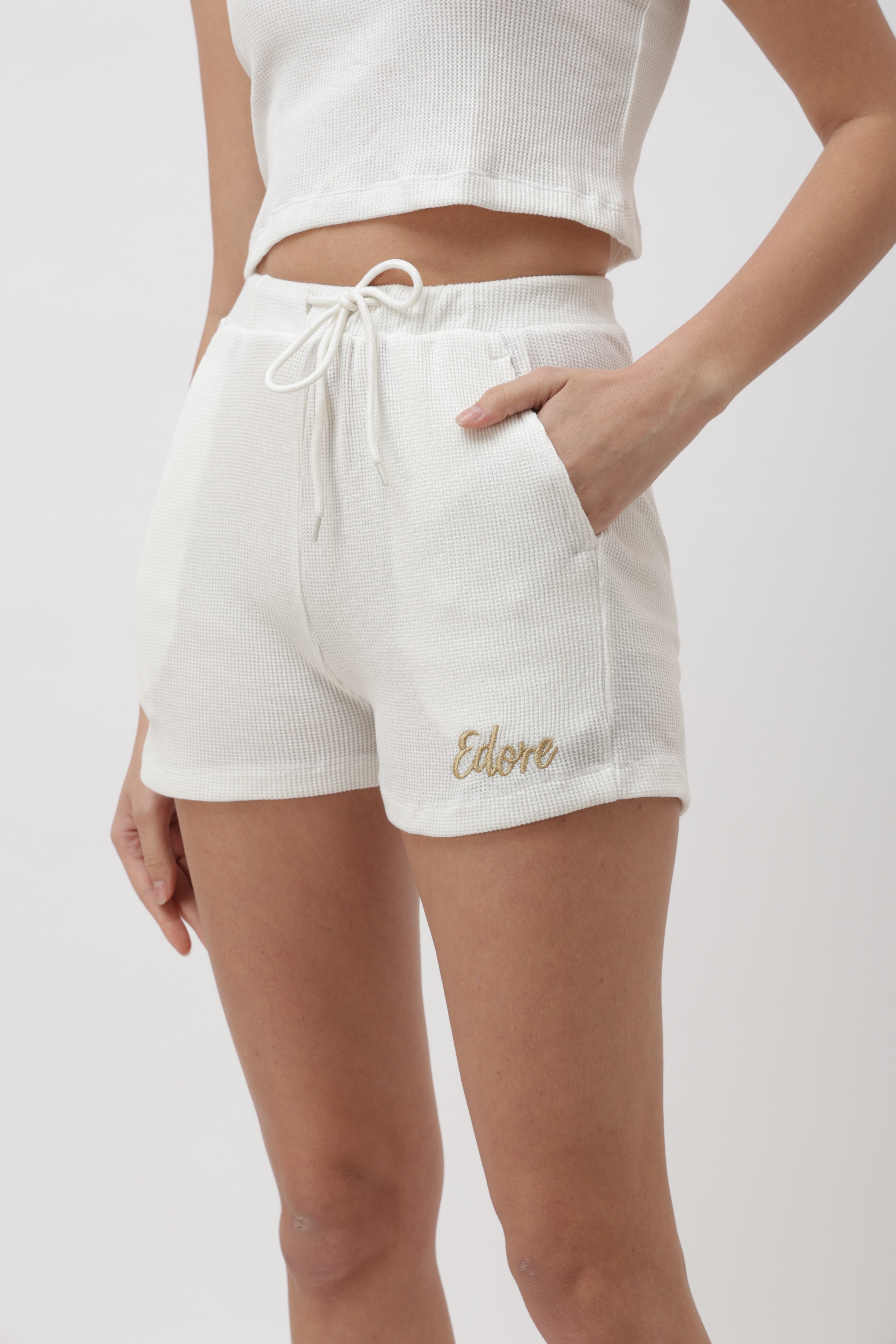 Noa White Ribbed Shorts