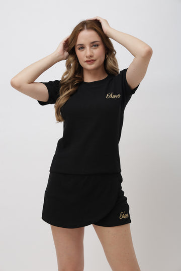 Loré Black Ribbed Co-ord Set