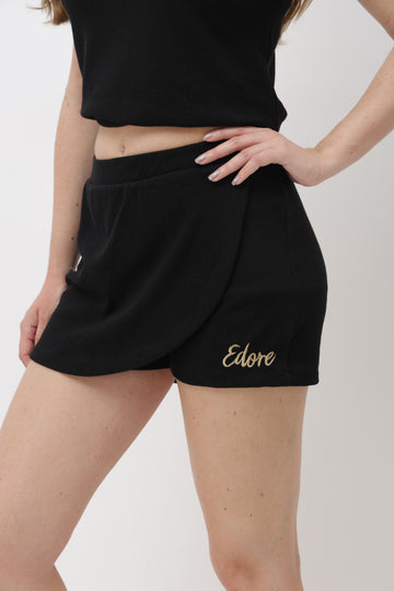 Rein Black Ribbed Skort