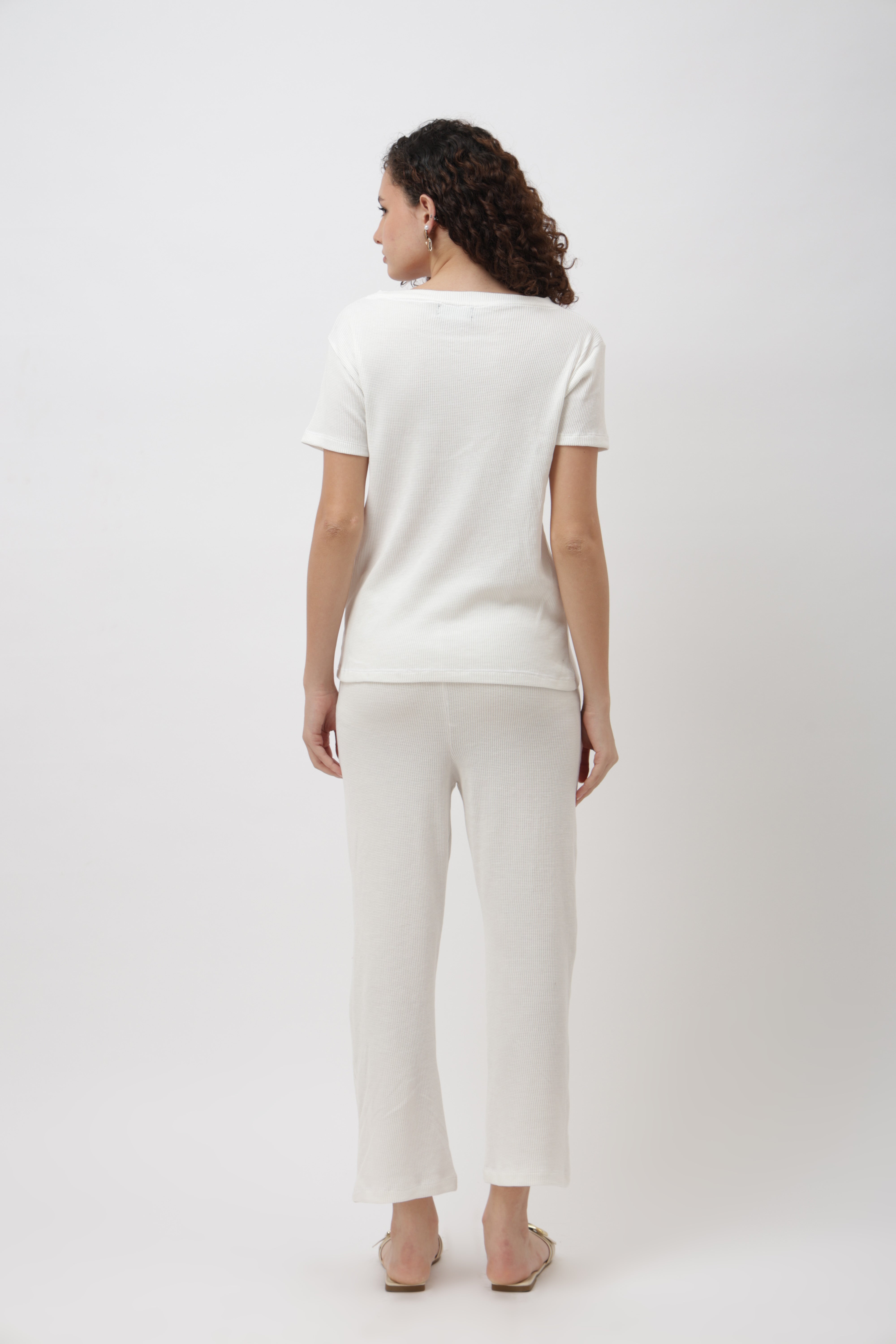 Rynel White Ribbed V-Neck T-Shirt
