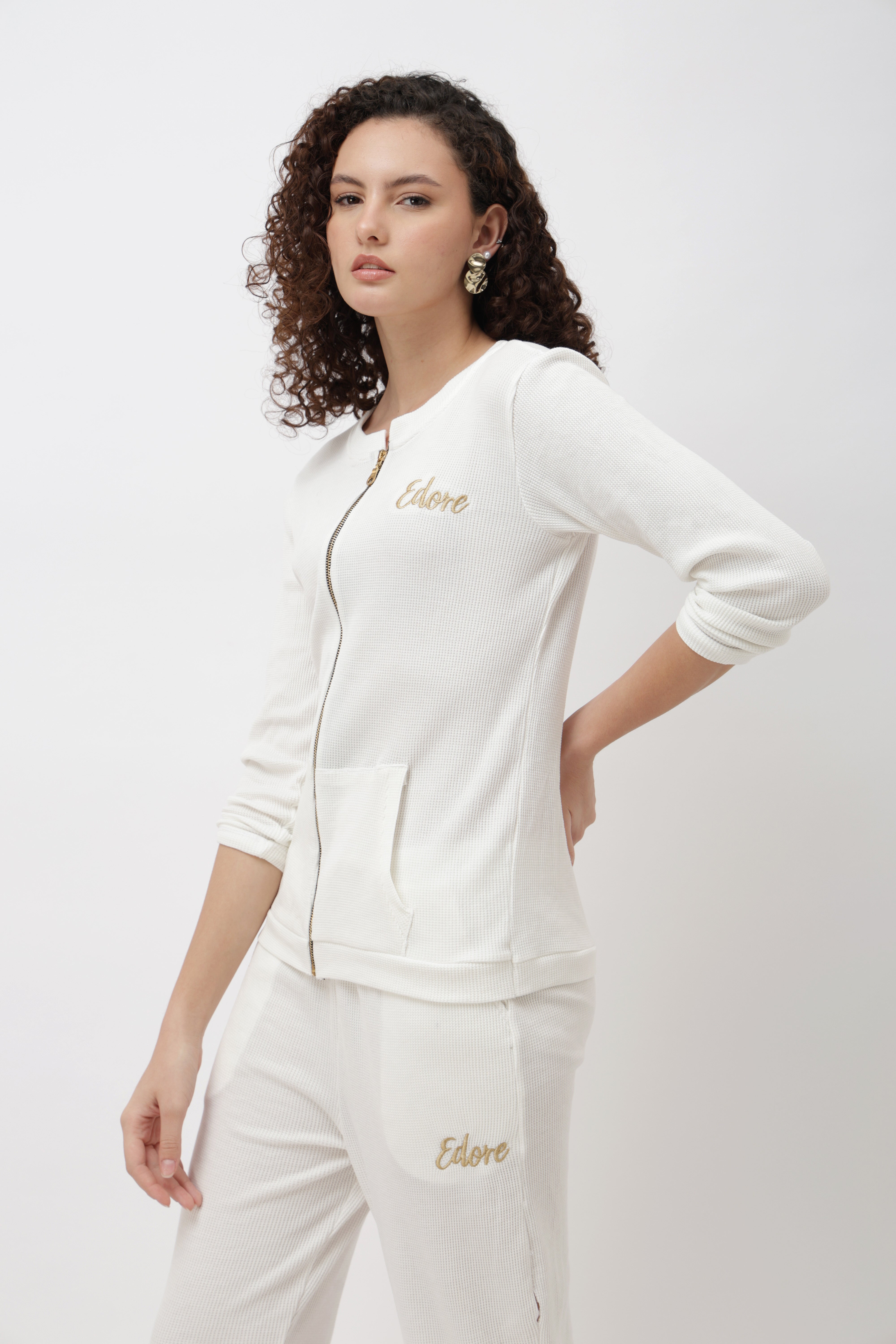 Zyra White Front Zip Jacket