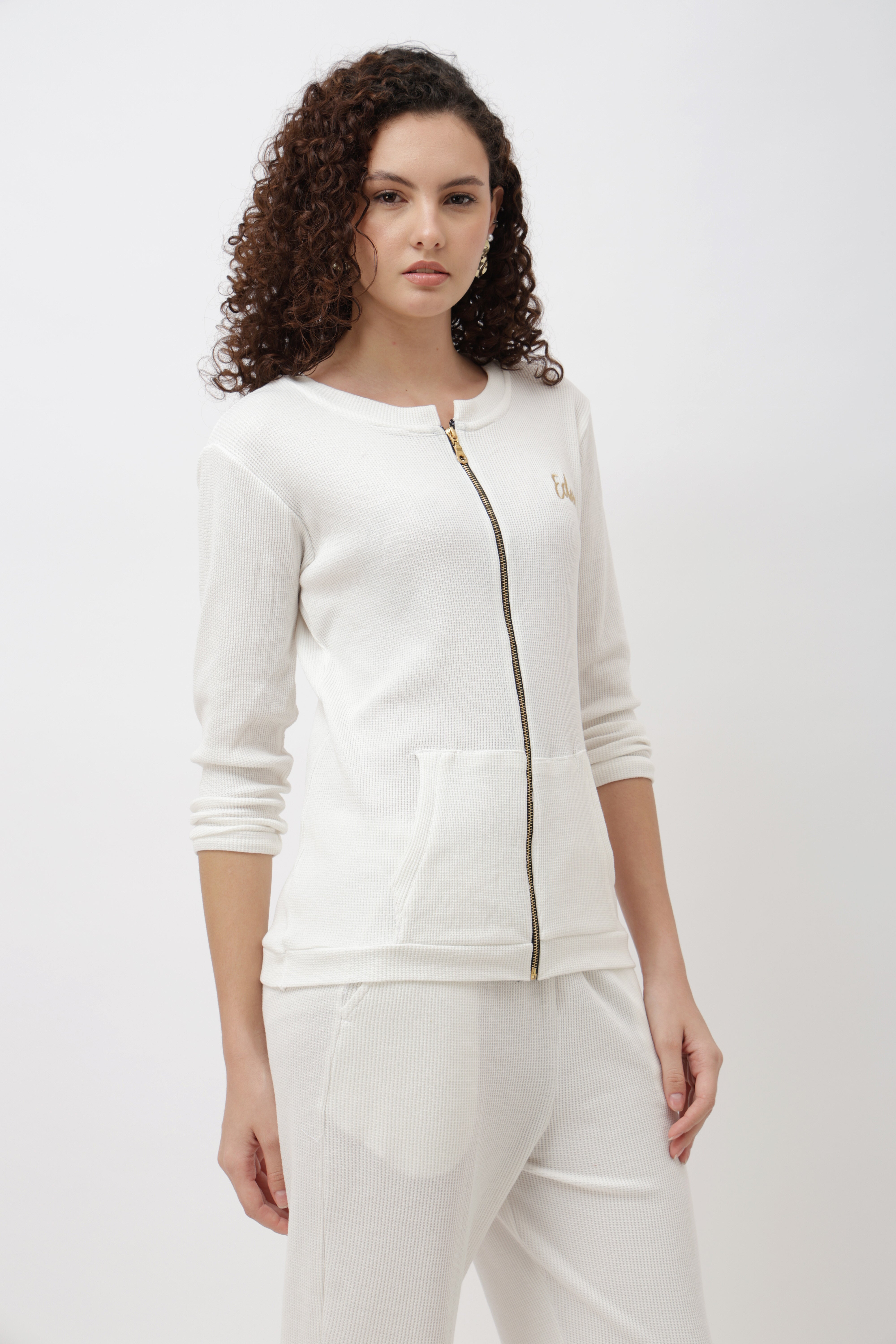 Zyra White Front Zip Jacket