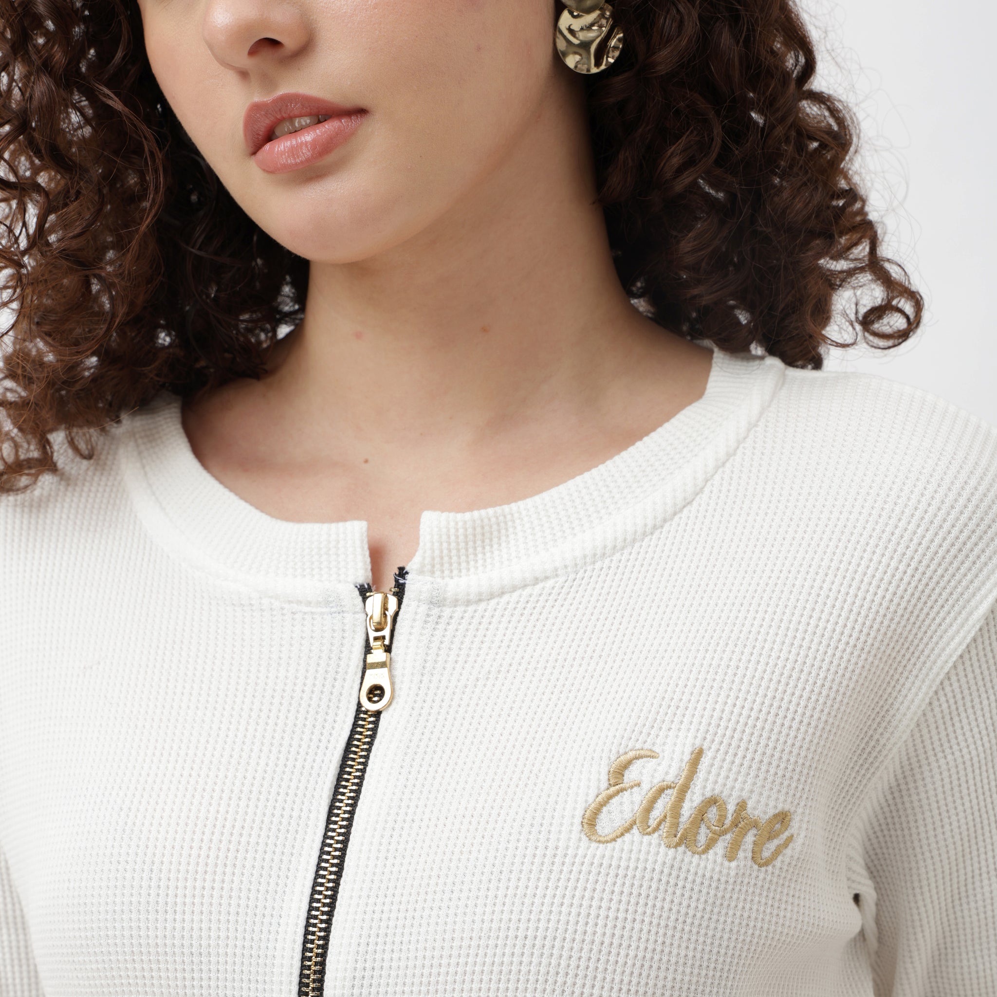 Zyra White Front Zip Jacket