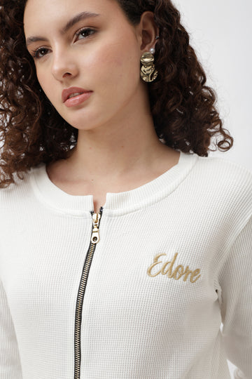 Zyra White Front Zip Jacket