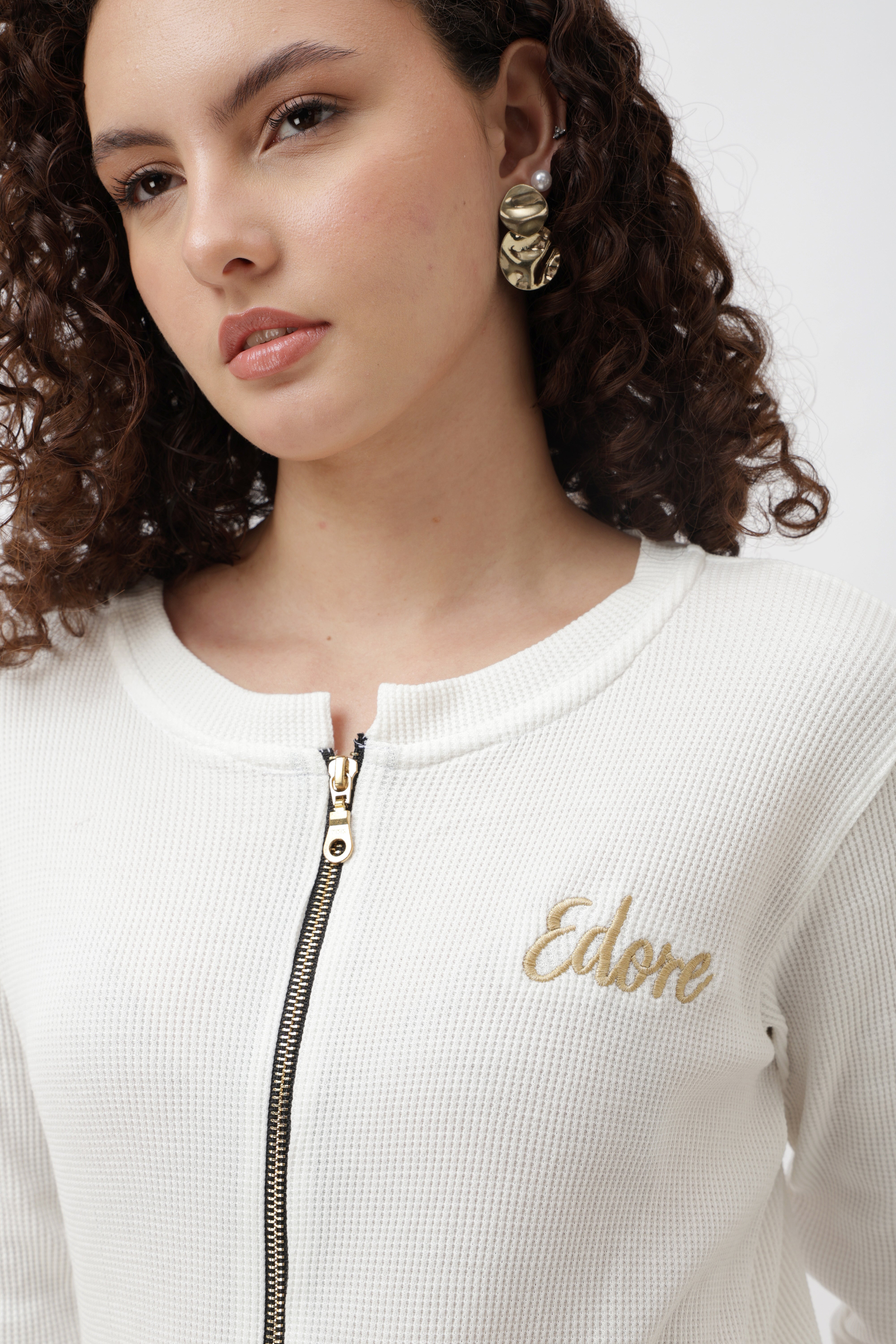 Zyra White Front Zip Jacket