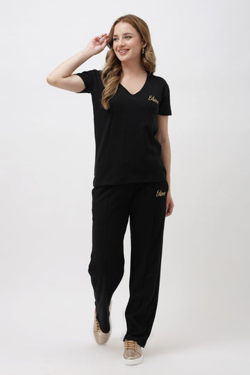 Dorin Black V-Neck Co-ord Set