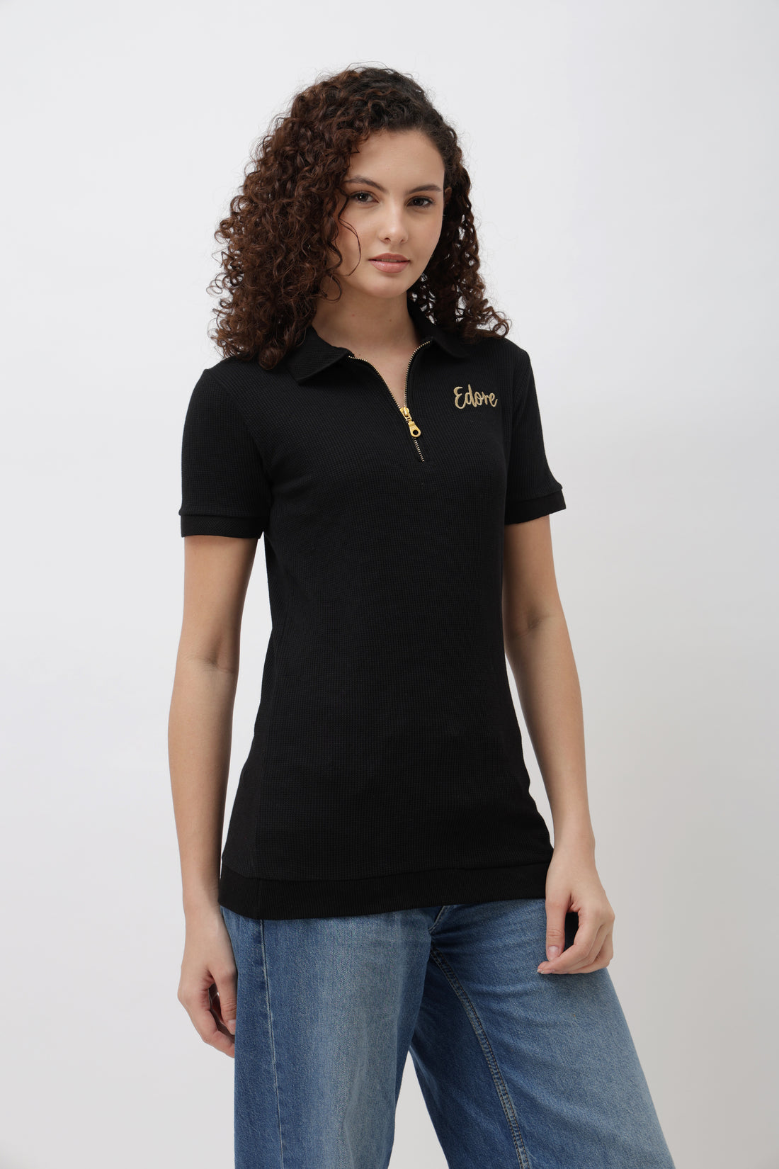 Calder Women’s Black Half Zip Polo T-Shirt