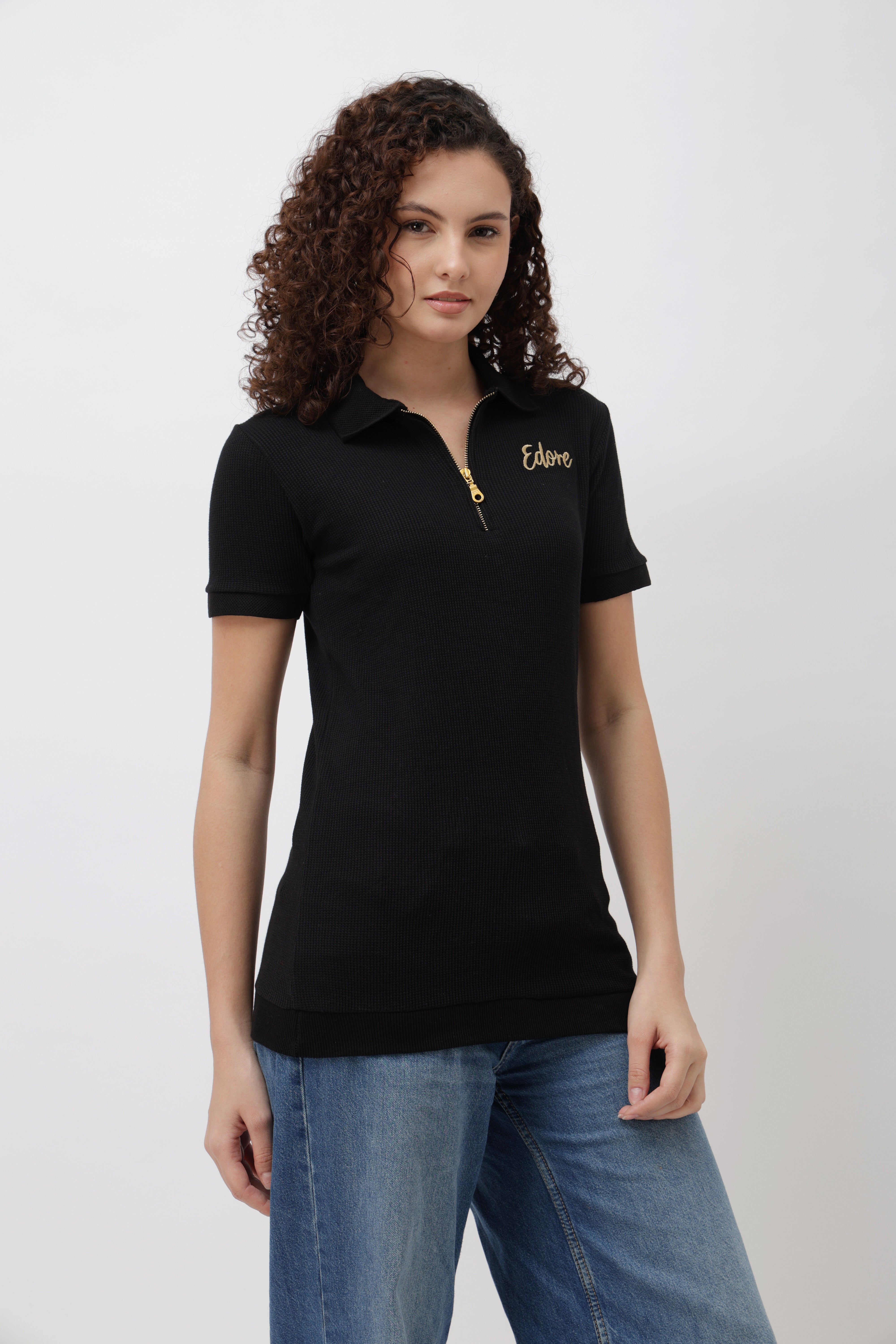 Cairn Unisex Black Half-Zip Polo T-Shirt