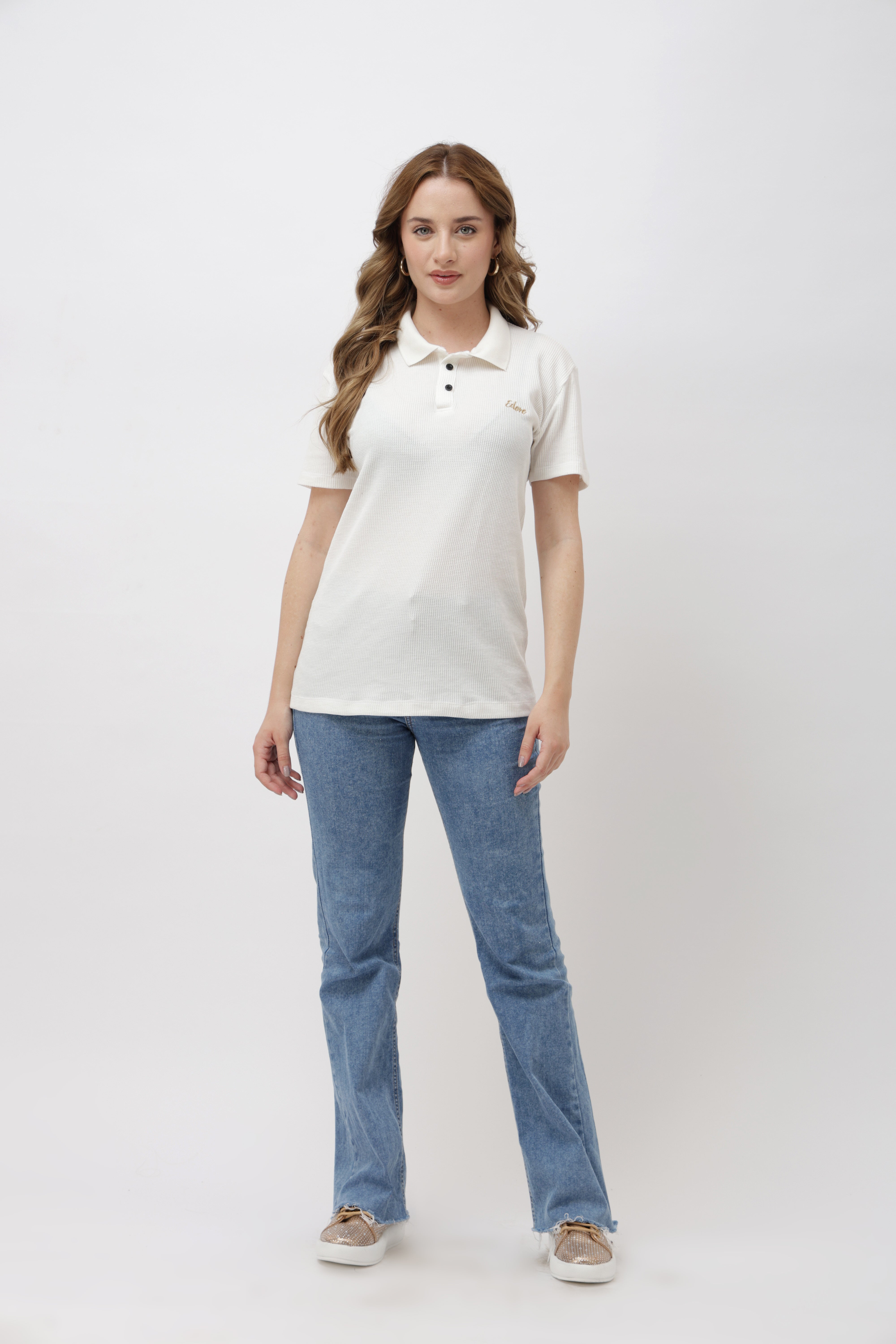 Iven Unisex White Button Polo T-Shirt