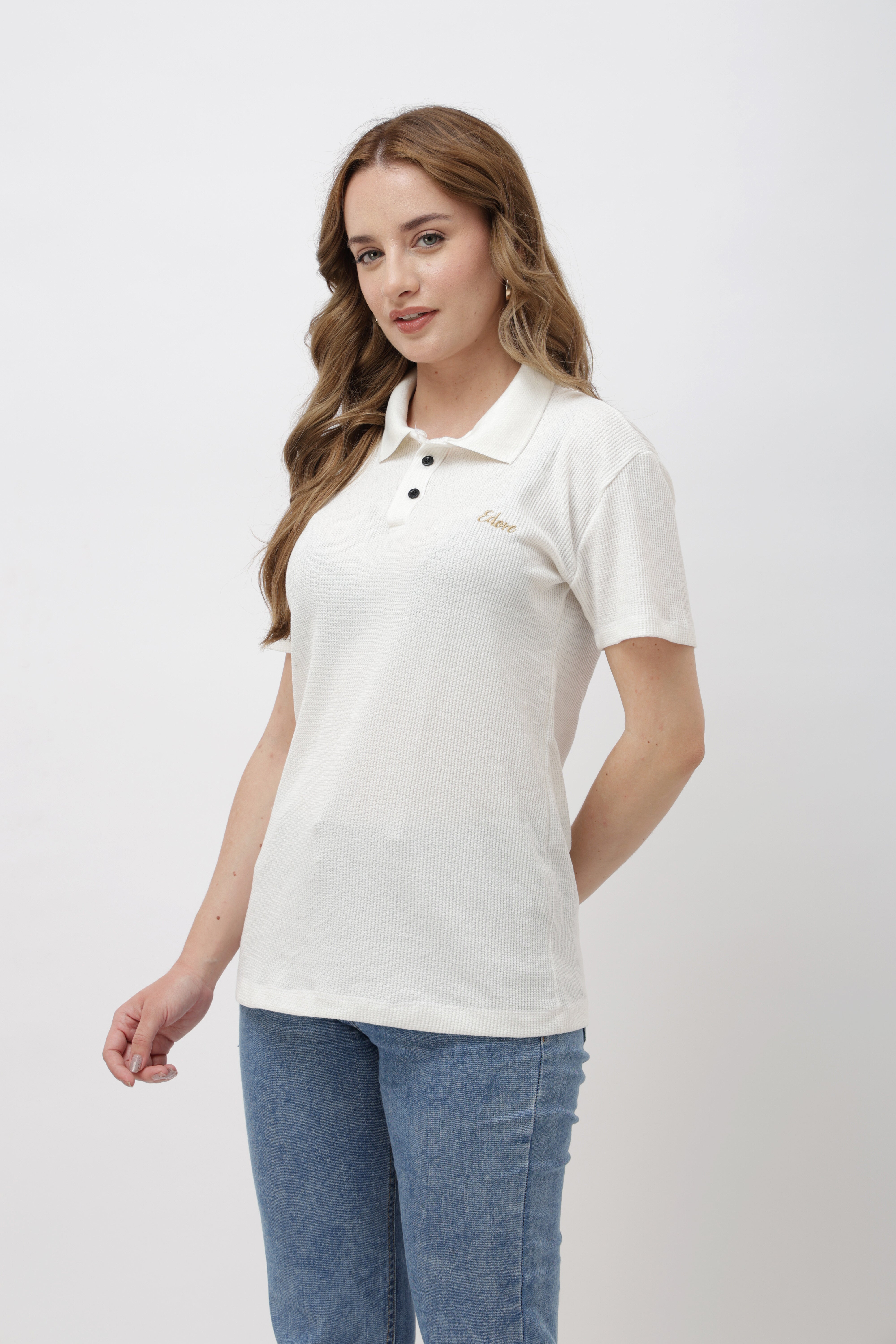 Iven Unisex White Button Polo T-Shirt