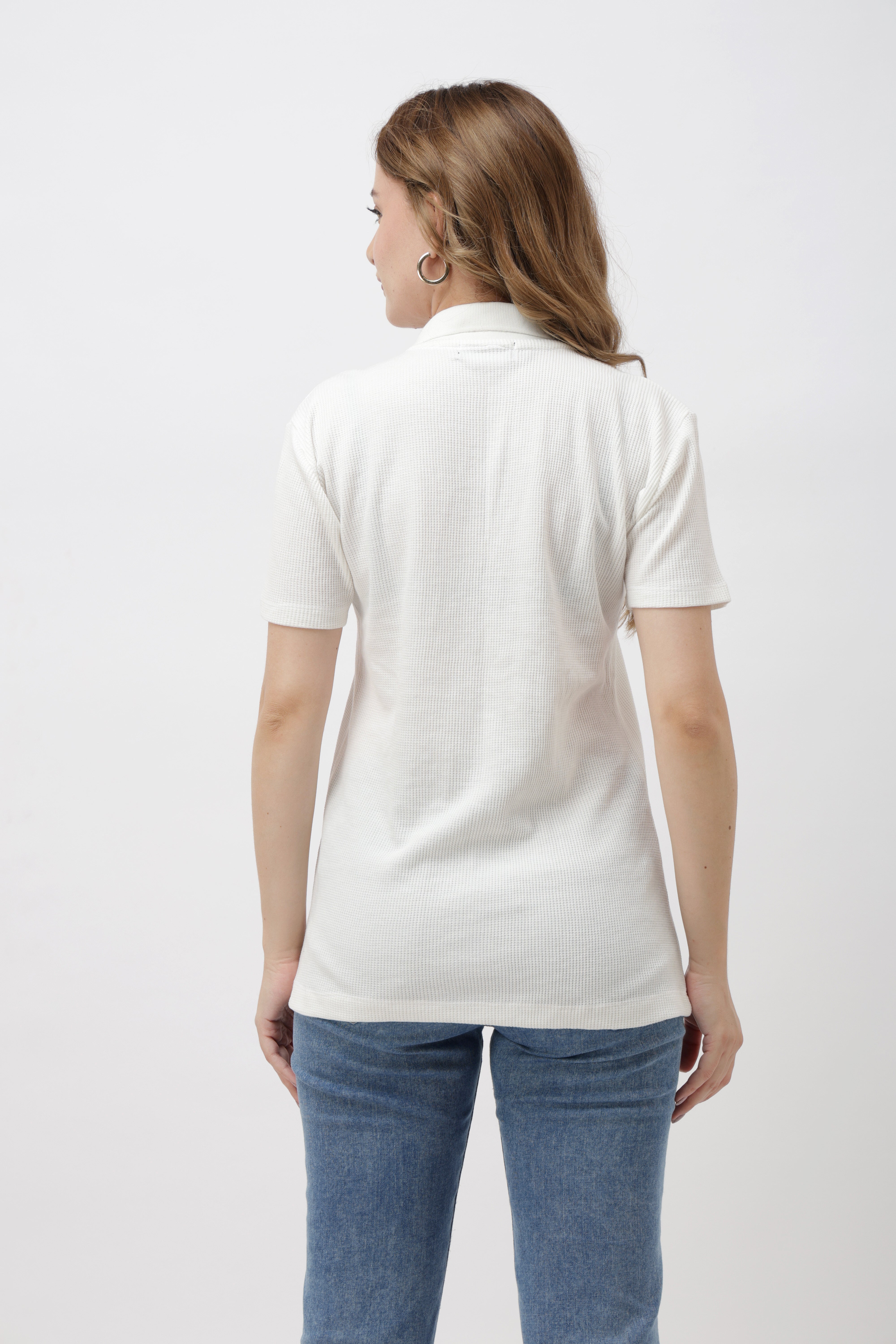 Iven Unisex White Button Polo T-Shirt