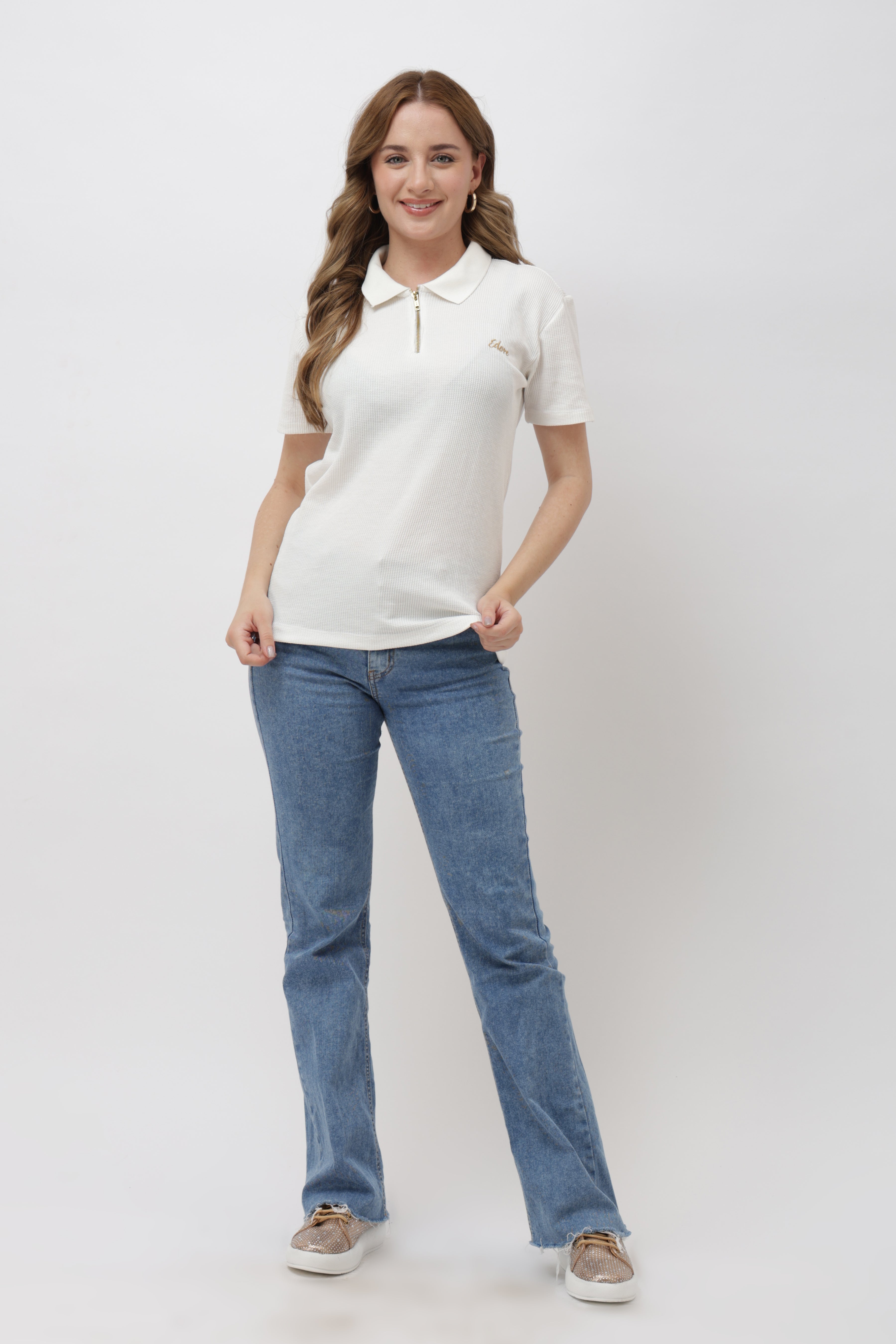 Cairn Unisex Off White Half Zip Polo T-Shirt