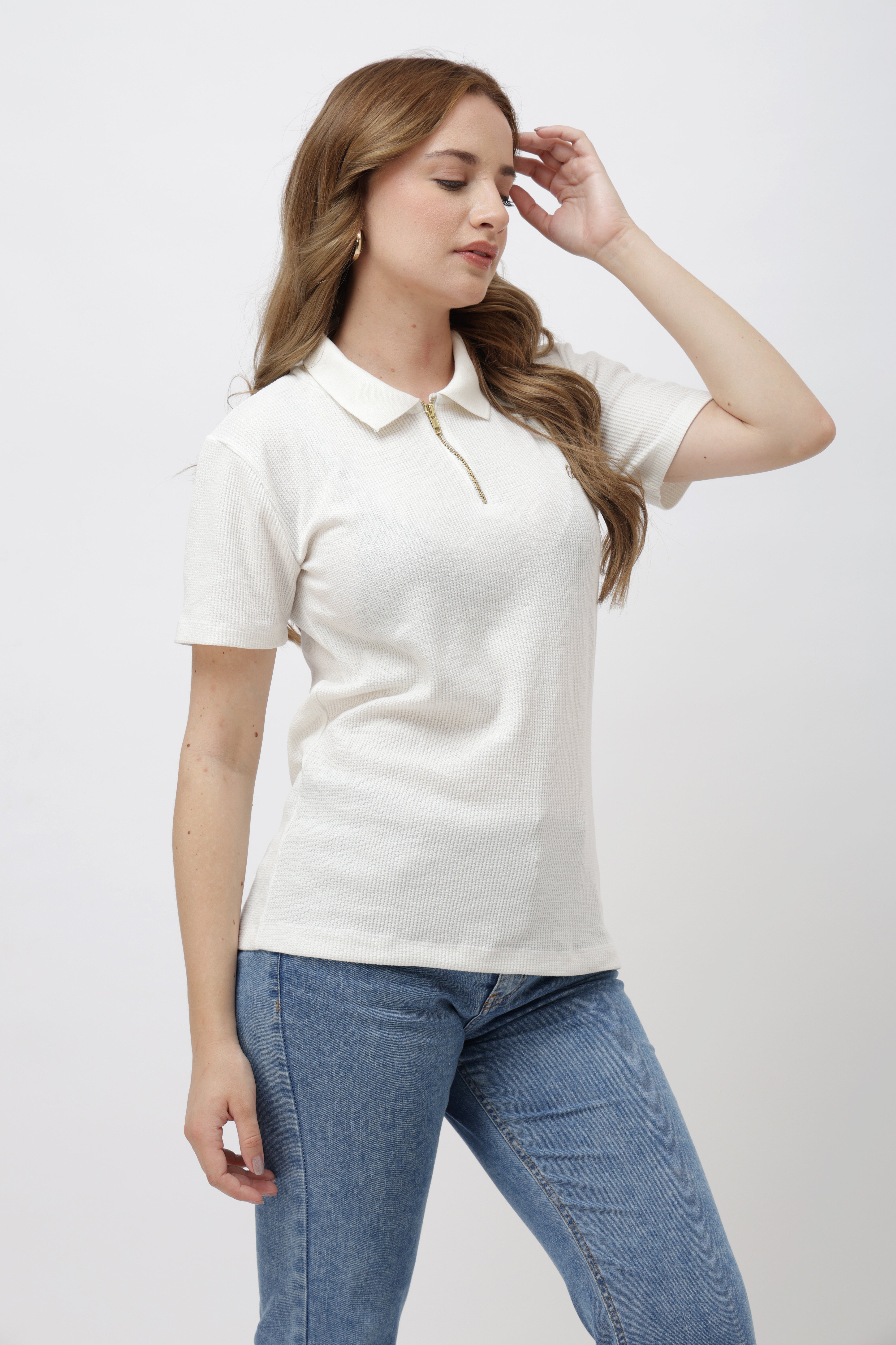 Cairn Unisex Off White Half Zip Polo T-Shirt