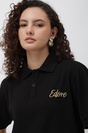Lennox Women’s Black Button Polo T-Shirt