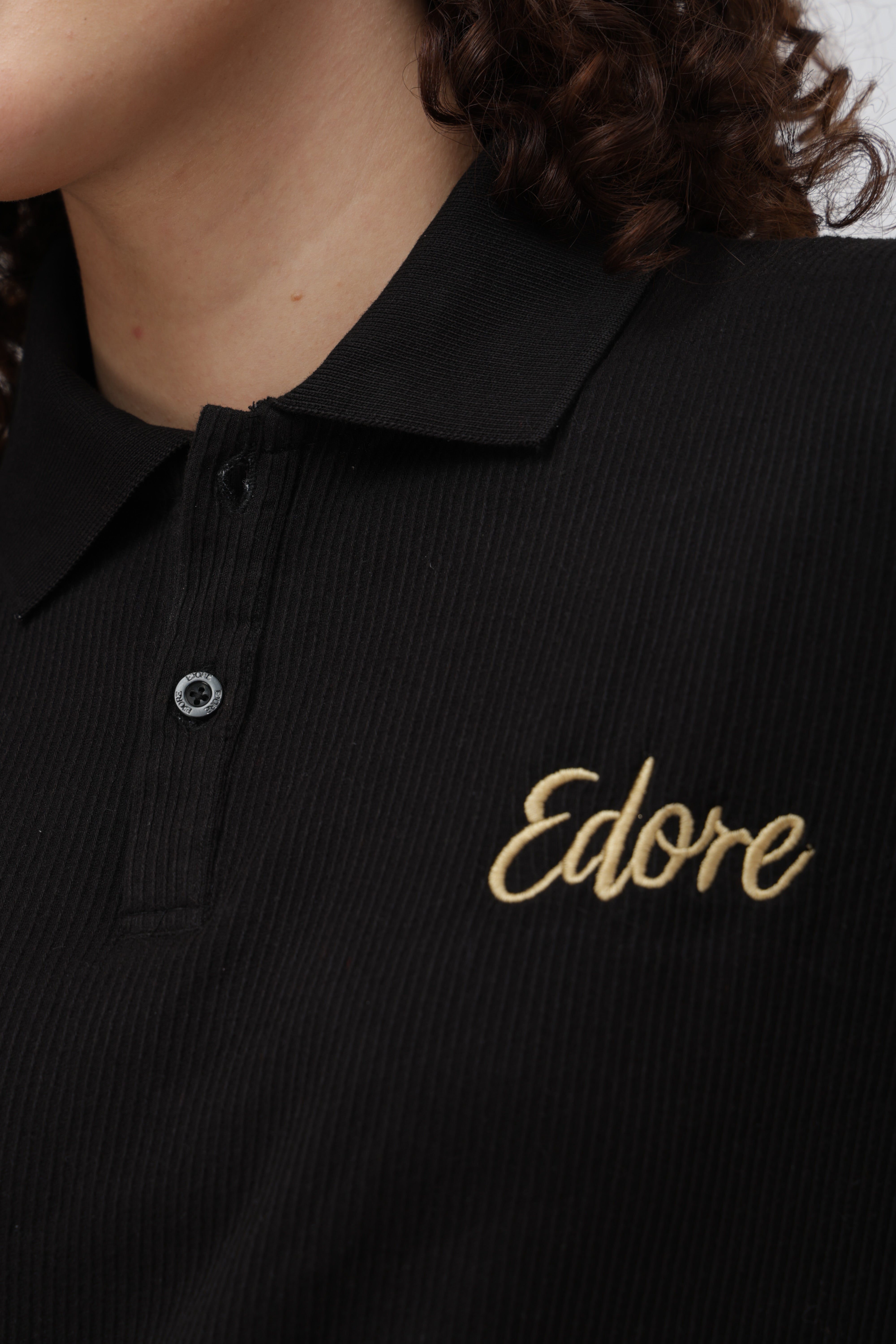 Iven Unisex Black Button Polo T-Shirt