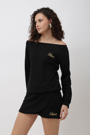 Avenor Black Boatneck Co-ord Set