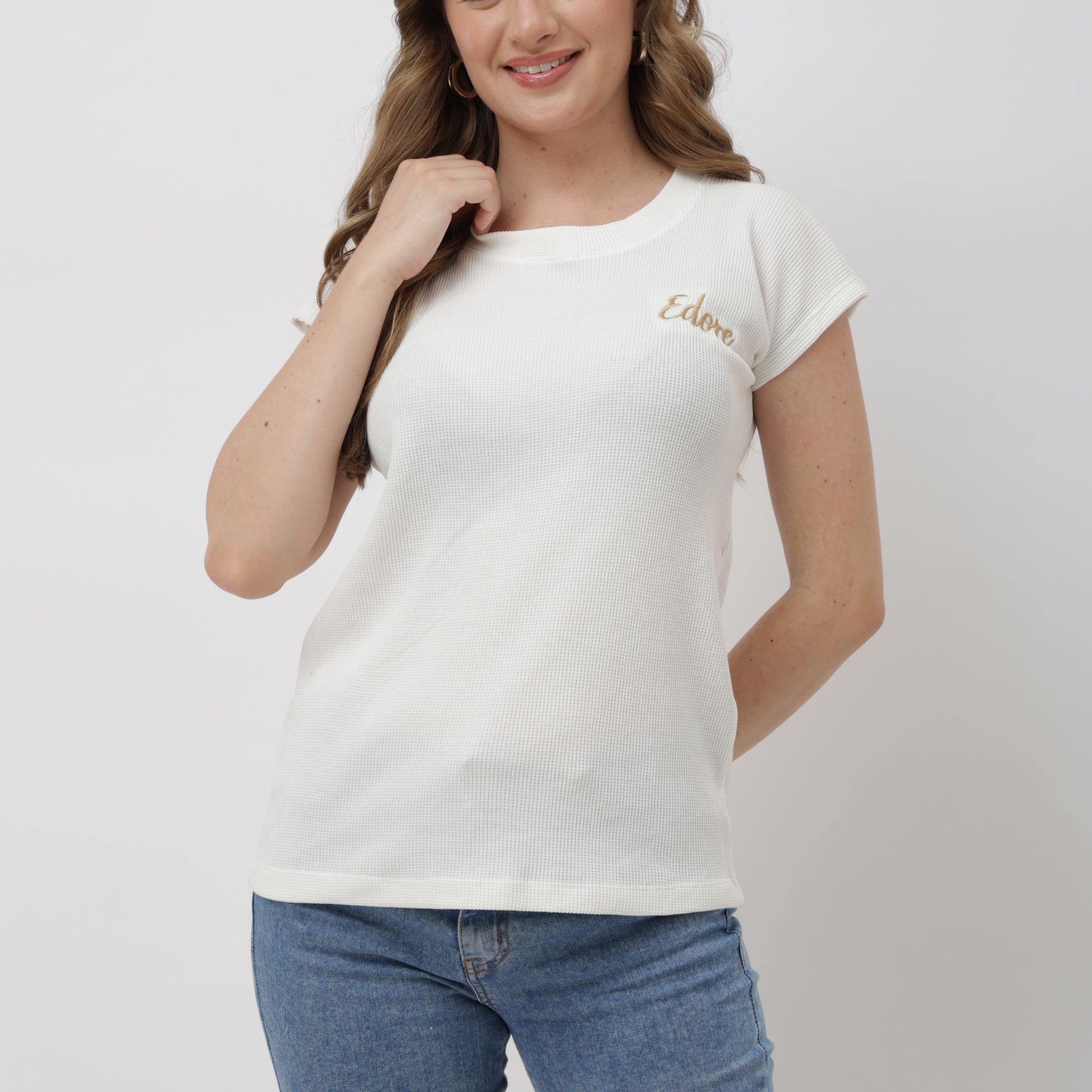 Oryn White Ribbed T-Shirt