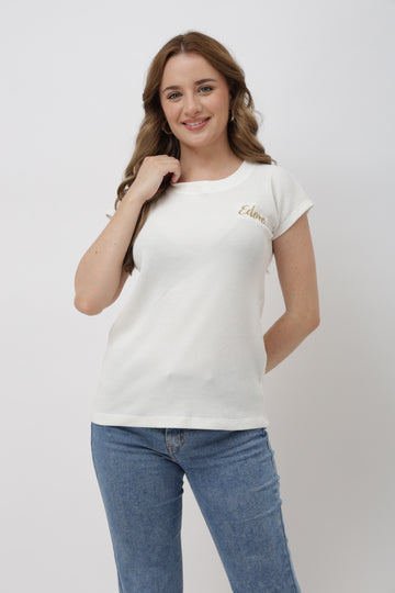 Oryn White Ribbed T-Shirt