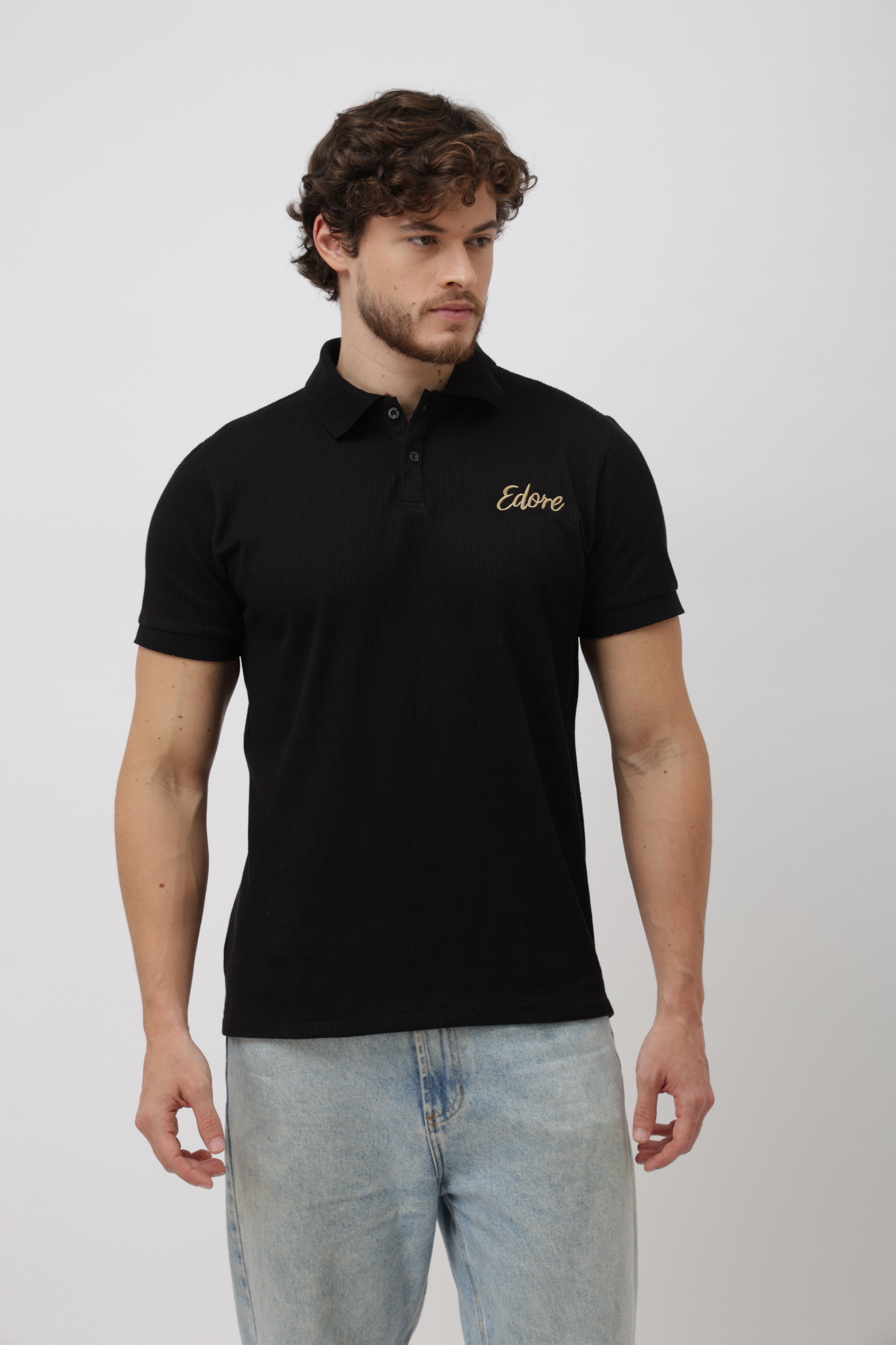 Iven Unisex Black Button Polo T-Shirt