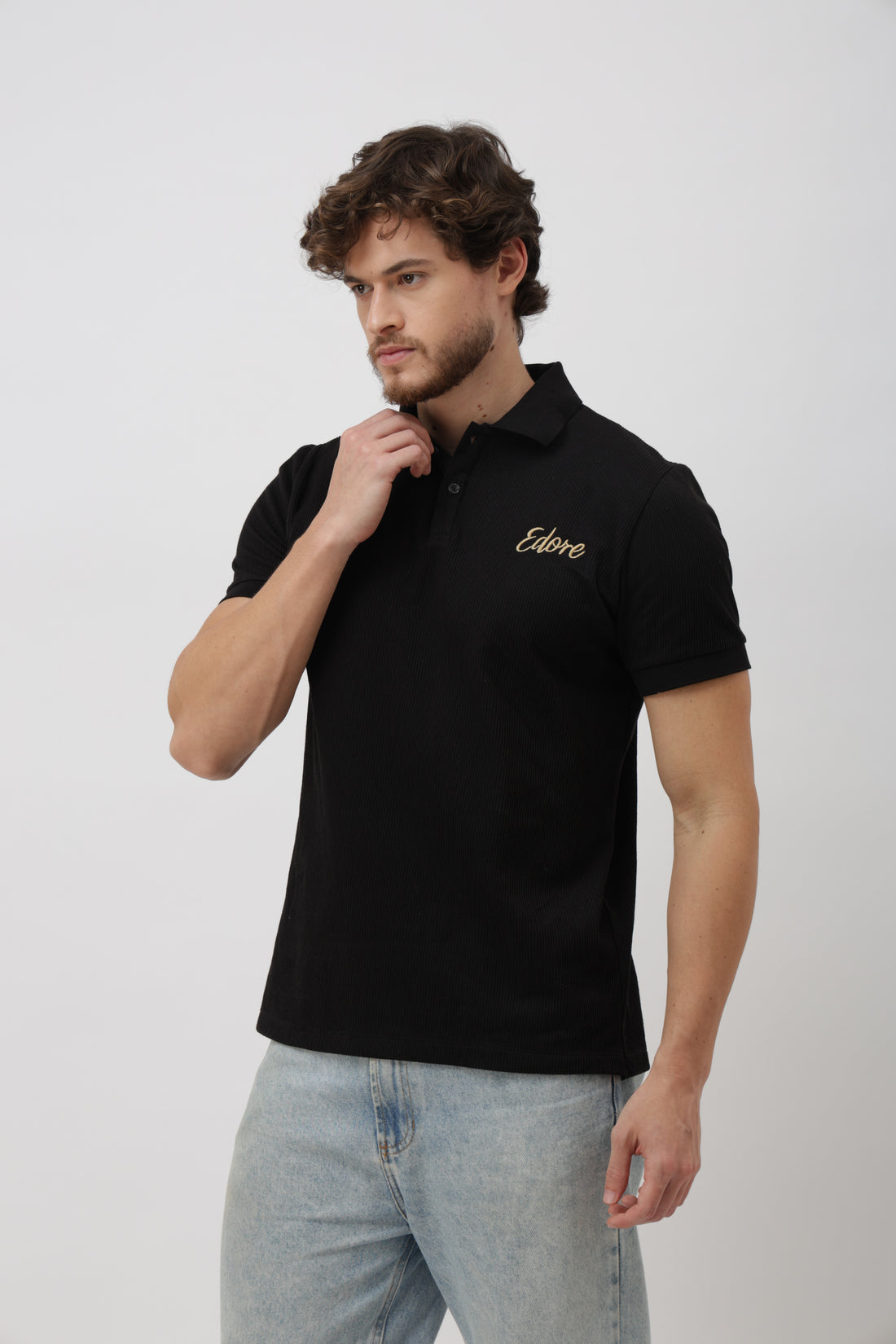 Lennox Men’s Black Button Polo T-Shirt