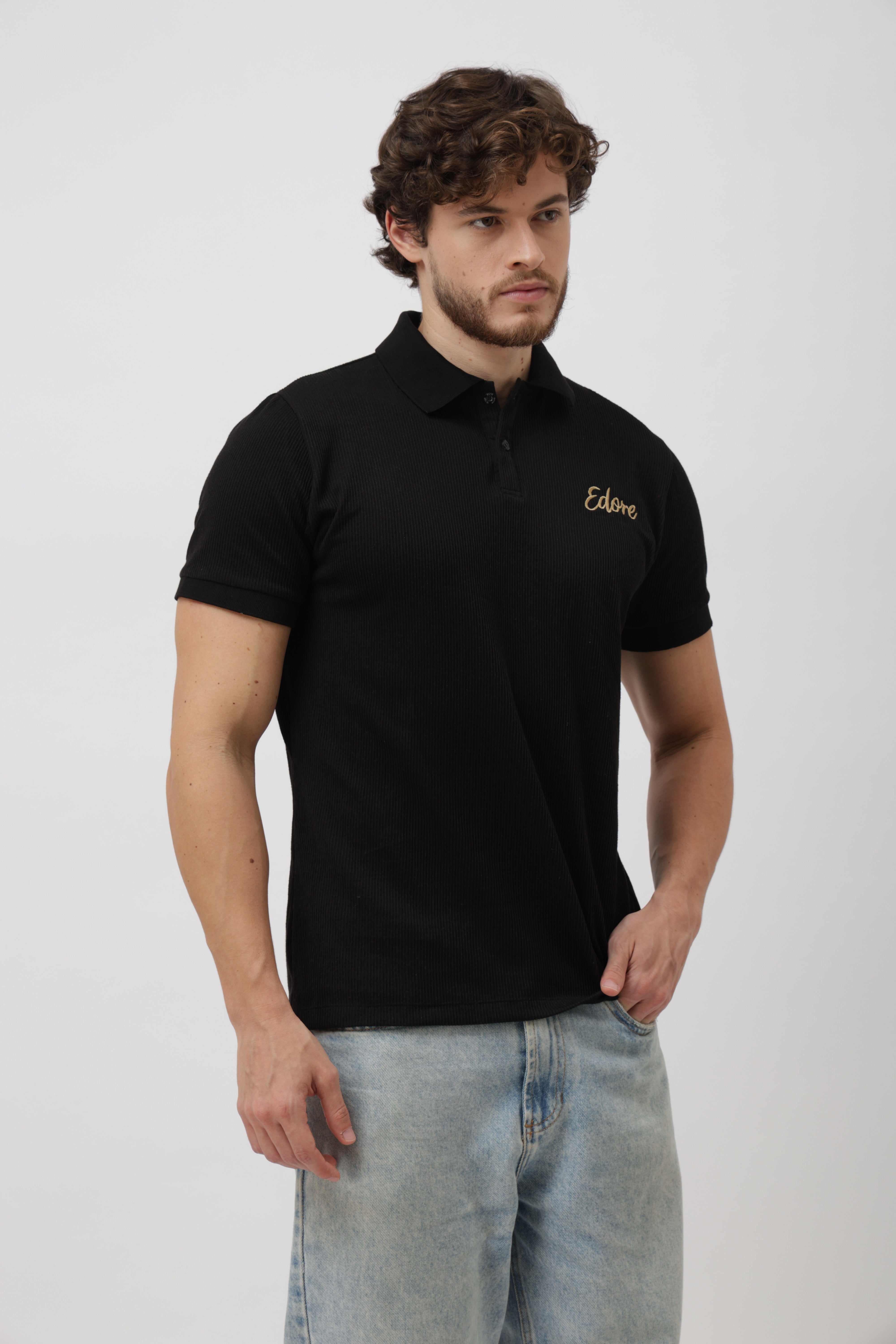 Iven Unisex Black Button Polo T-Shirt