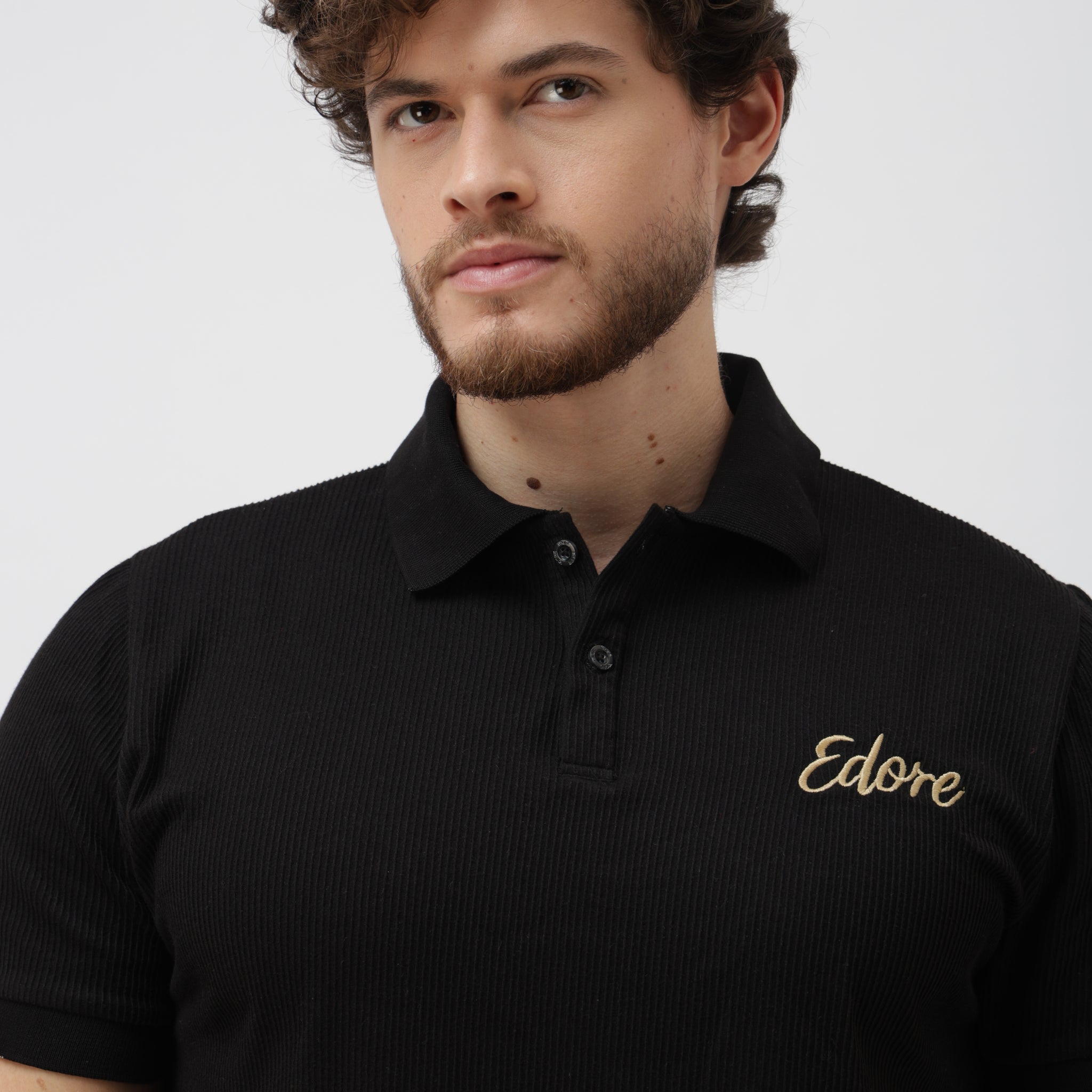 Iven Unisex Black Button Polo T-Shirt