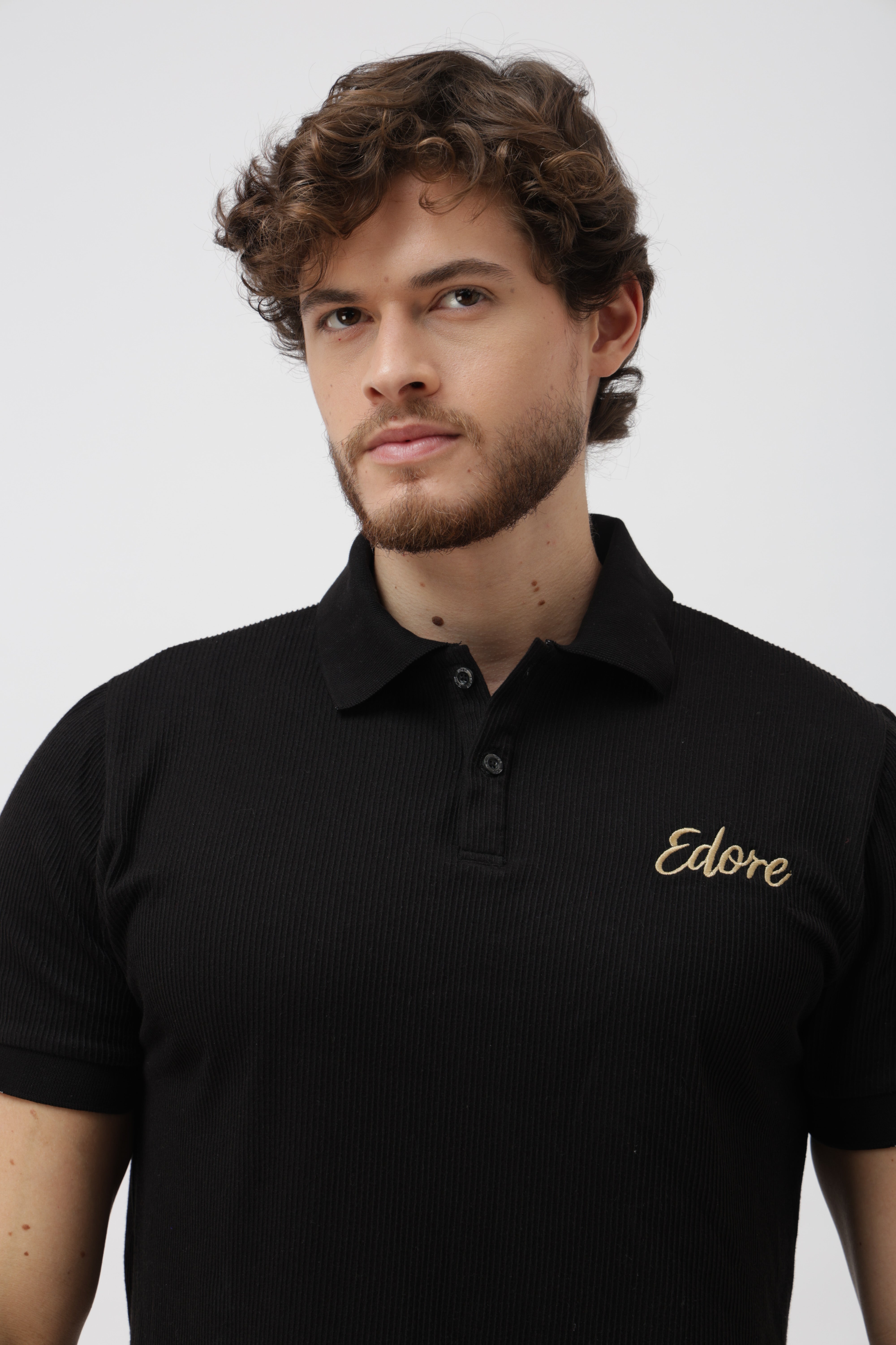 Iven Unisex Black Button Polo T-Shirt