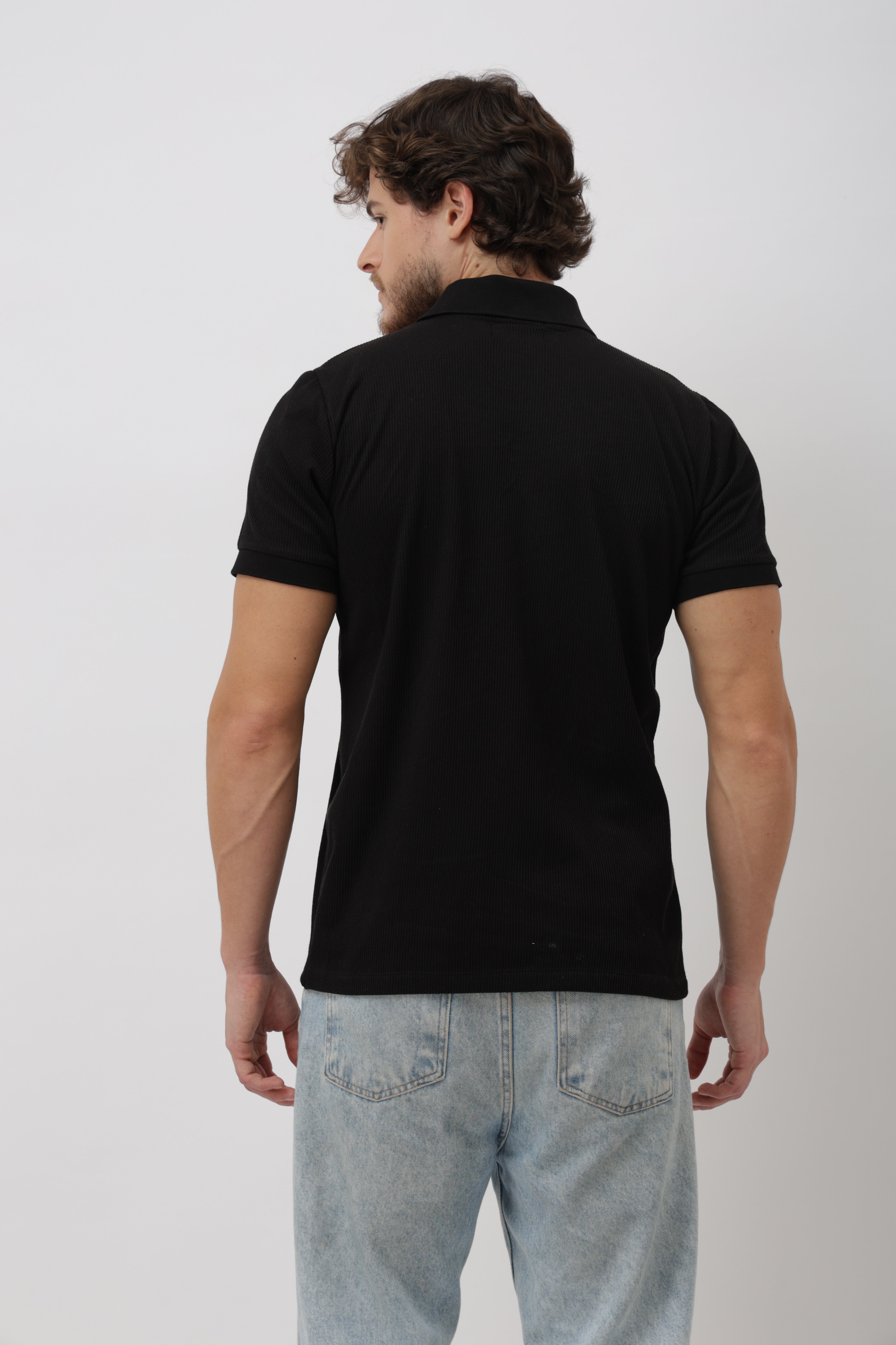 Iven Unisex Black Button Polo T-Shirt